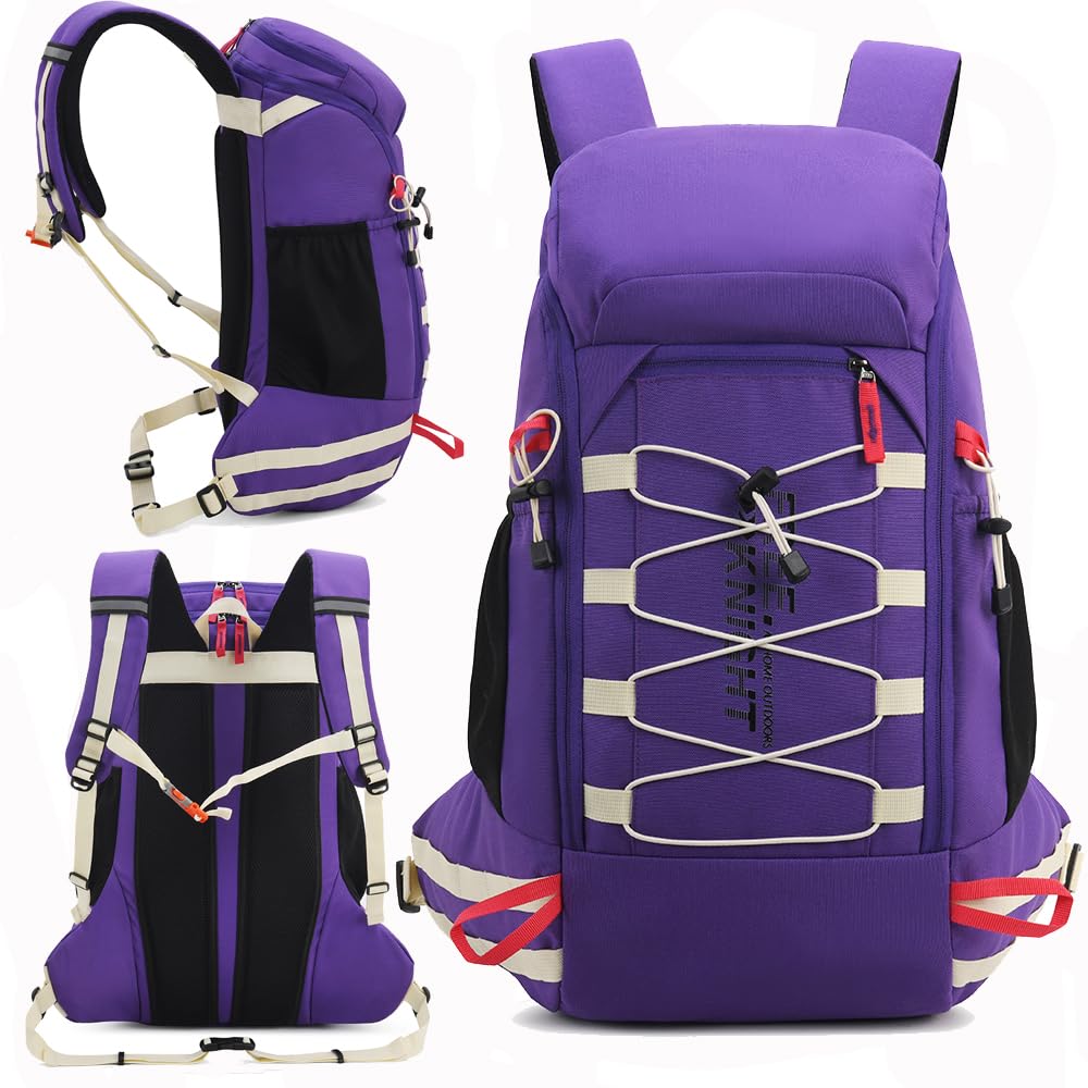 Bseash Zaino da trekking leggero e impermeabile da 40 l, con copertura antipioggia, per sport all'aria aperta, viaggi, campeggio, arrampicata, sci, Viola, 40L, Zaini Daypack