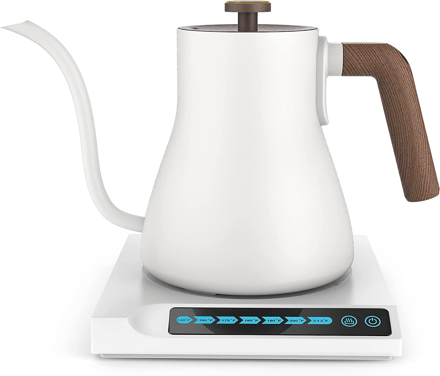 Hervidor eléctrico Inteligente de Cuello de Cisne Blanco con 7 preajustes Variables Verter sobre cafetera y Tetera eléctrica Hervidor de Agua de Acero Inoxidable con Control de Temperatura