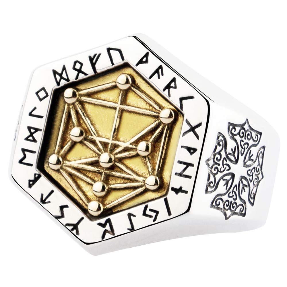 ForFox Anillo árbol de la Vida de la cábala y runas vikingas de Plata de Ley 925 para Hombres Mujeres Abierto y Ajustable