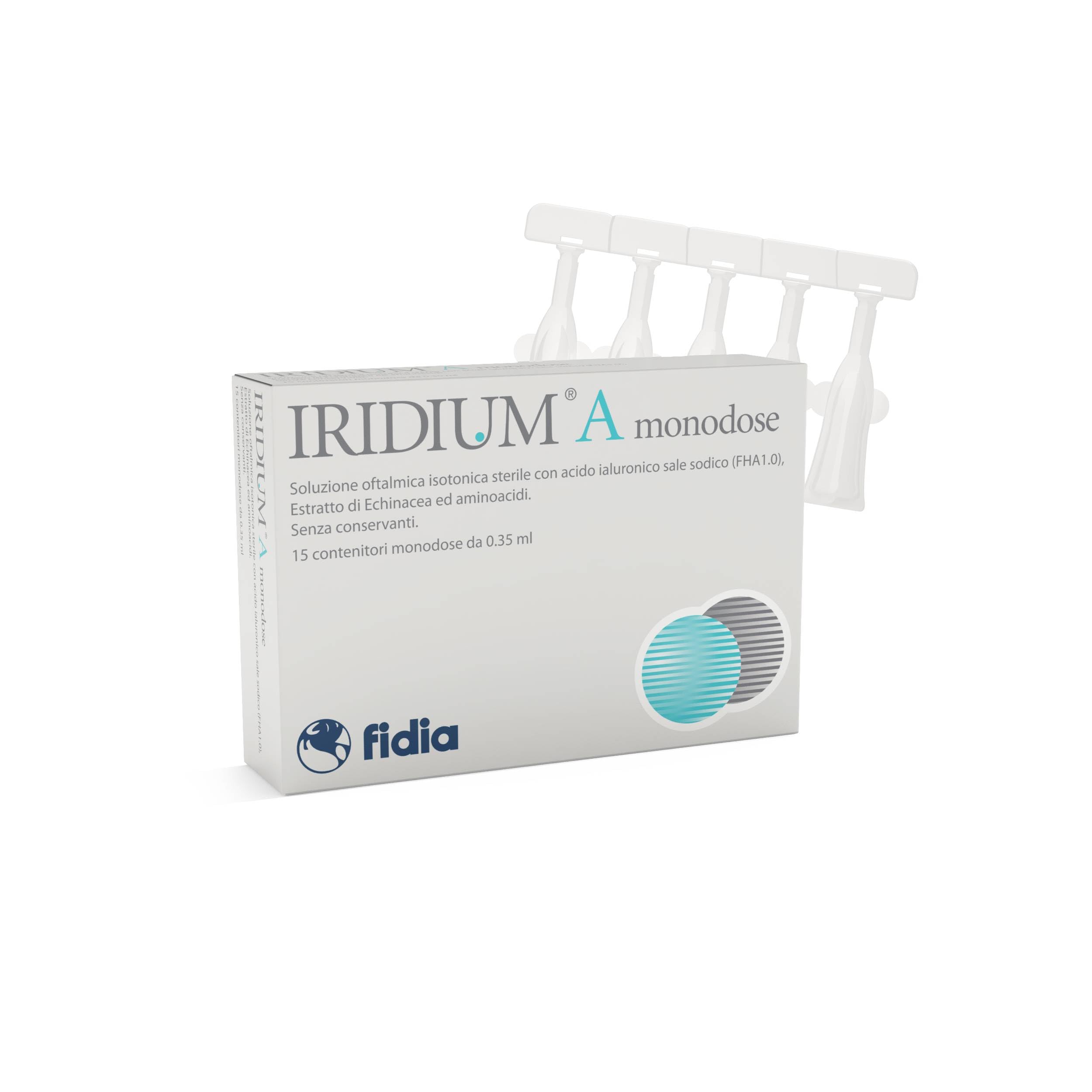 Fidia Farmaceutici IRIDIUM A MONODOSE Collirio - 15 x Monodose, Soluzione Oftalmica Isotonica con Acido Ialuronico, Estratto di Echinacea ed Aminoacidi