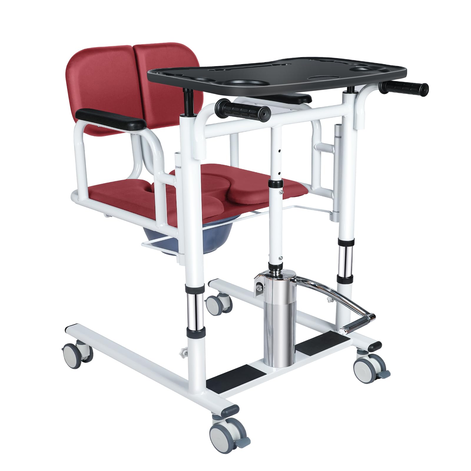 Patient Lift Transfer Chair for Elderly,4-in-1 Lift Hydraulic Transfer Chair with Height Adjustable via Hydraulic Pedal,180°Split Seat,440 lbs Weight