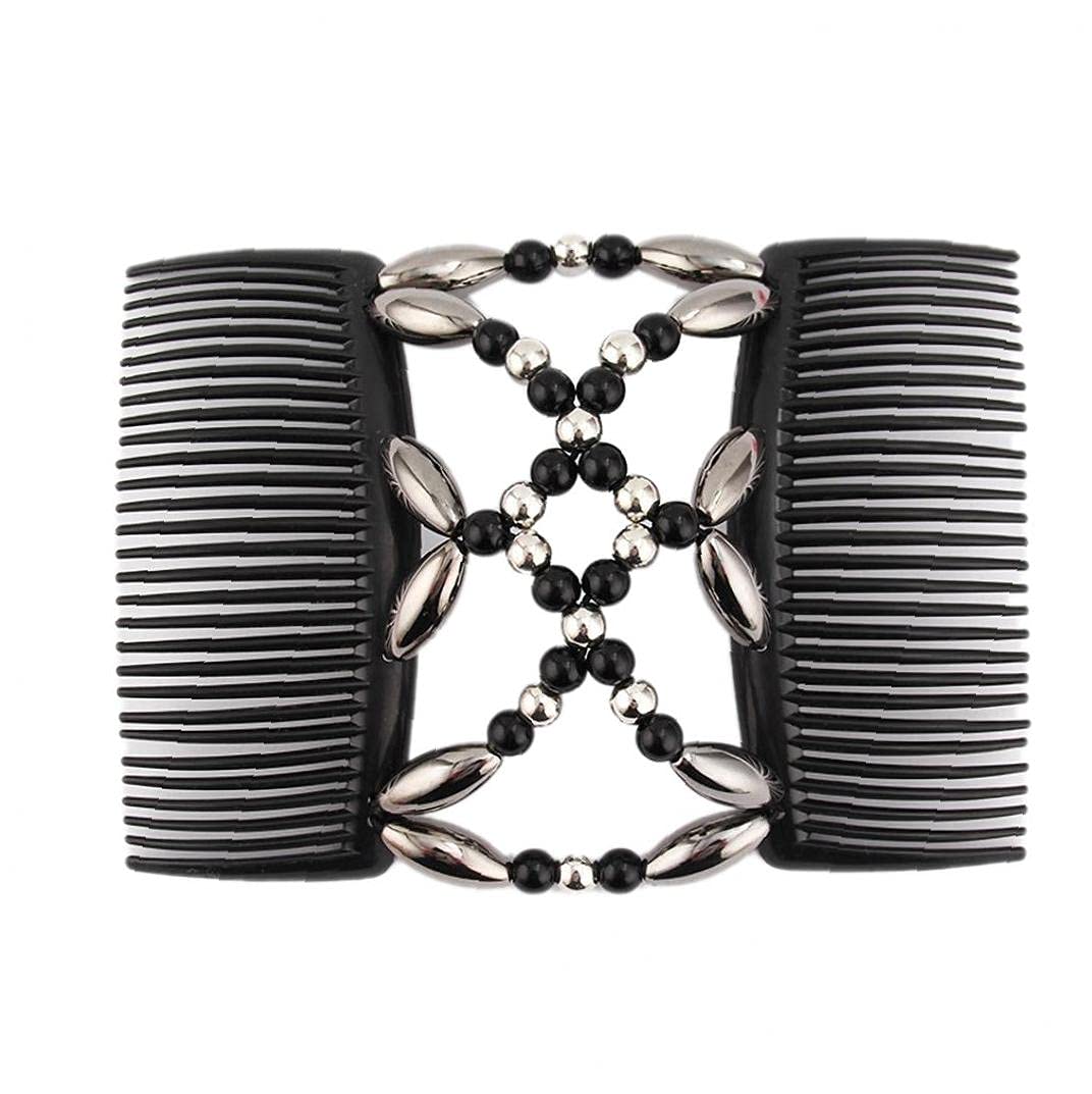 Ruluti Women's Black Beads Hair Combs Magic Elastic Hair Clips Stretchy Hair Comb Double Clips For Girls Hair Accessory