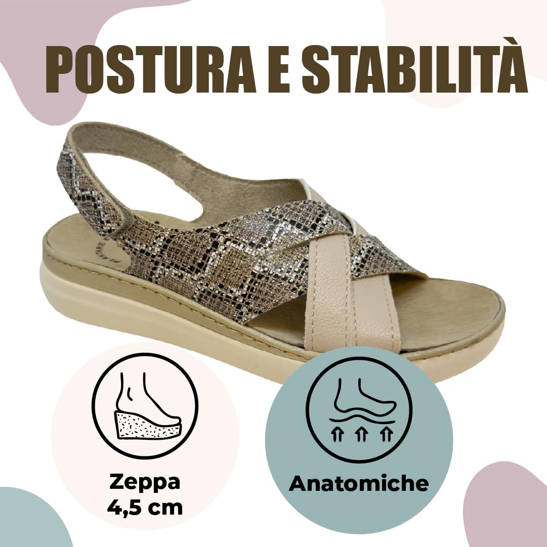 3Rose 403 Sandali Donna con Fascia Incrociata Stampa Pitonata - Pantofole Casa e Outdoor Estive - Sabot Comodi da Giorno Comfort Anatomico con Plantare Estraibile in Vera Pelle