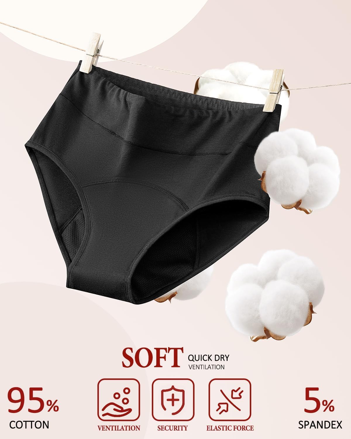 Mestruali Mutande Donna in Cotone, Mutande Mestruali Donna Mutandine Assorbenti Slip Ciclo Mestruale Donna Vita Alta Pacco da 3