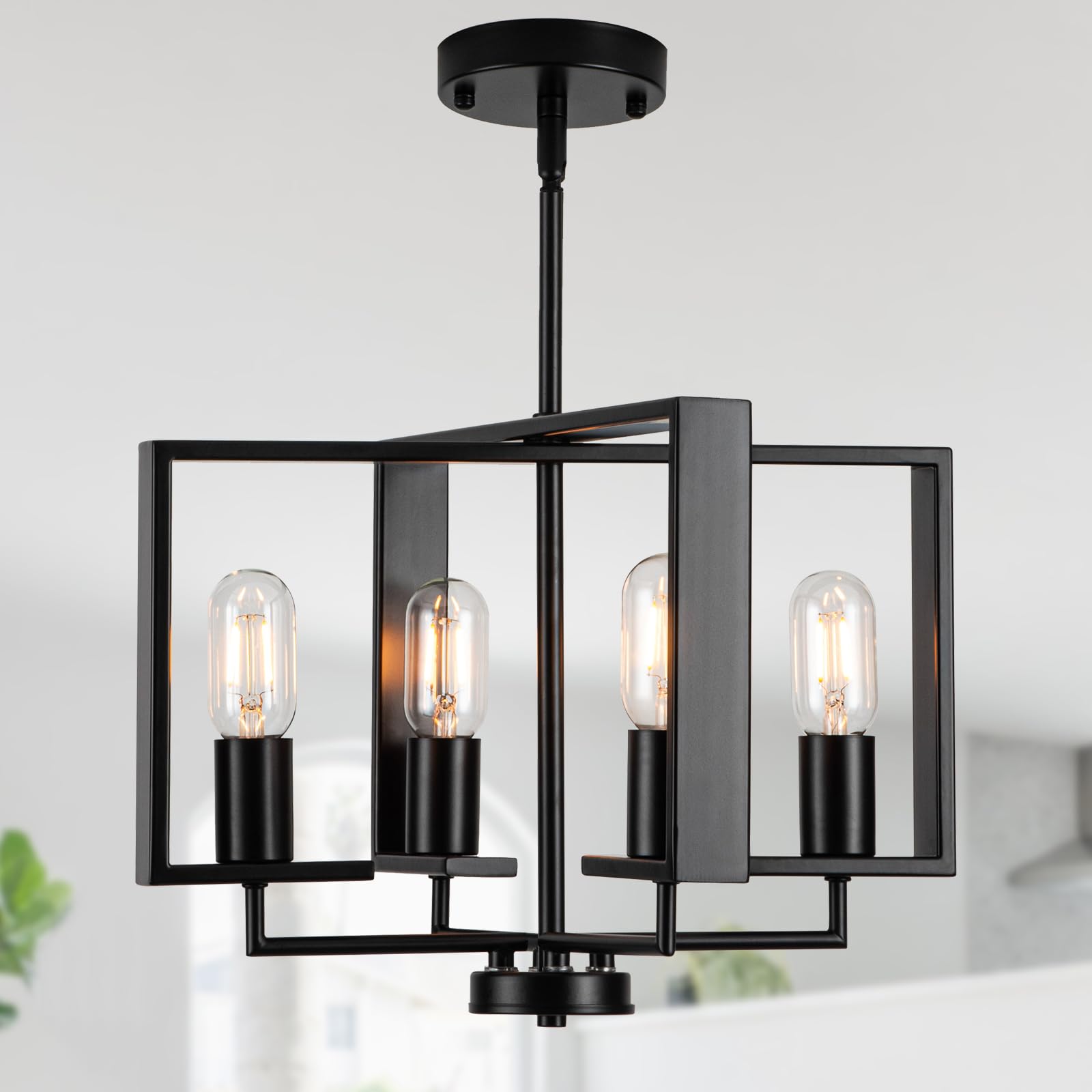 Modern Chandelier, Chandeliers for Dining Room Industrial Black Pendant Light Fixture Adjustable Hanging Lights for Farmhouse Living Room Entryway Kitchen, 4 Lights