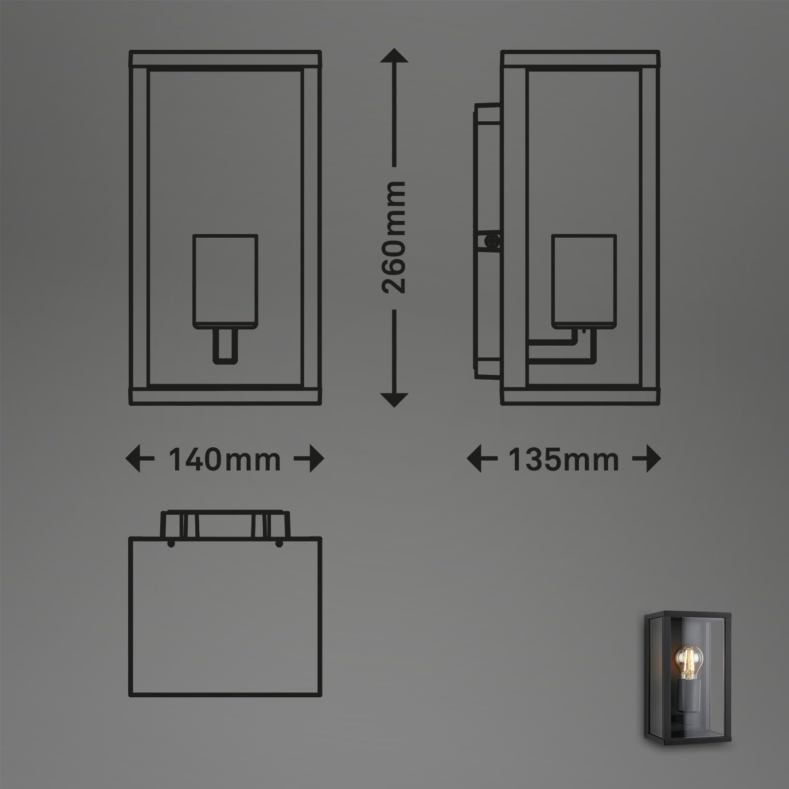 BRILONER, Outdoor Wall Light in Glass Pane, IP44 Water-Resistant, E27 max. 12W, 26x14x13.5 cm, Outdoor Wall Lights - Image 4