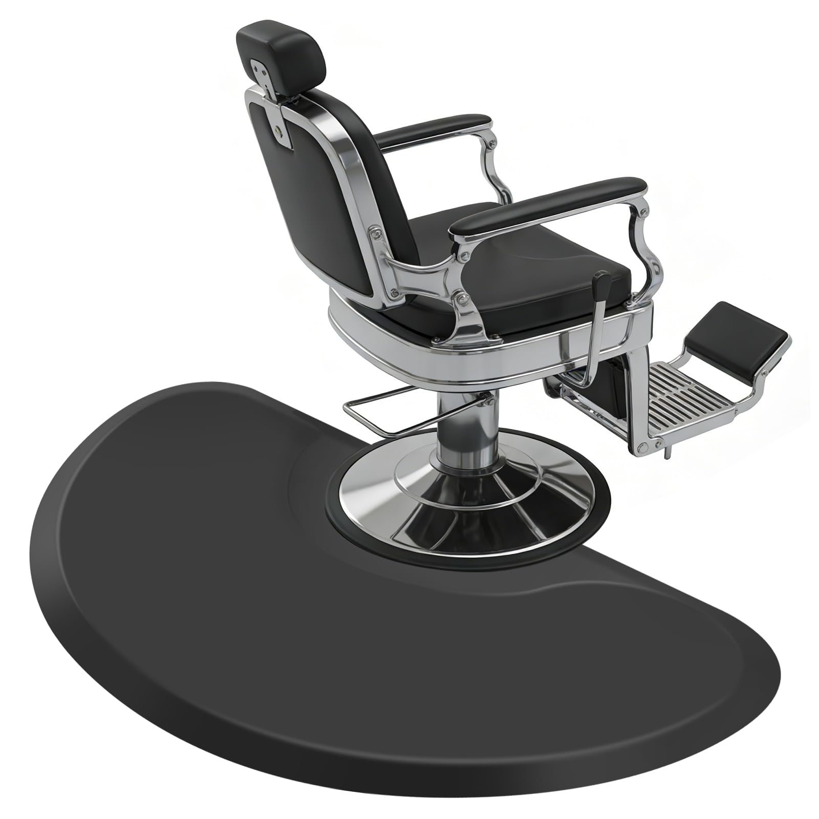 TOROKOM Barber Shop Chair Mat, 3 ft x 5 ft Anti Fatigue Salon Floor Mat for Circle Chair Base Hair Stylist Beauty Floor Mats Thick Semicircle Office Comfort Floor Mat for Salon & Barber (Black)