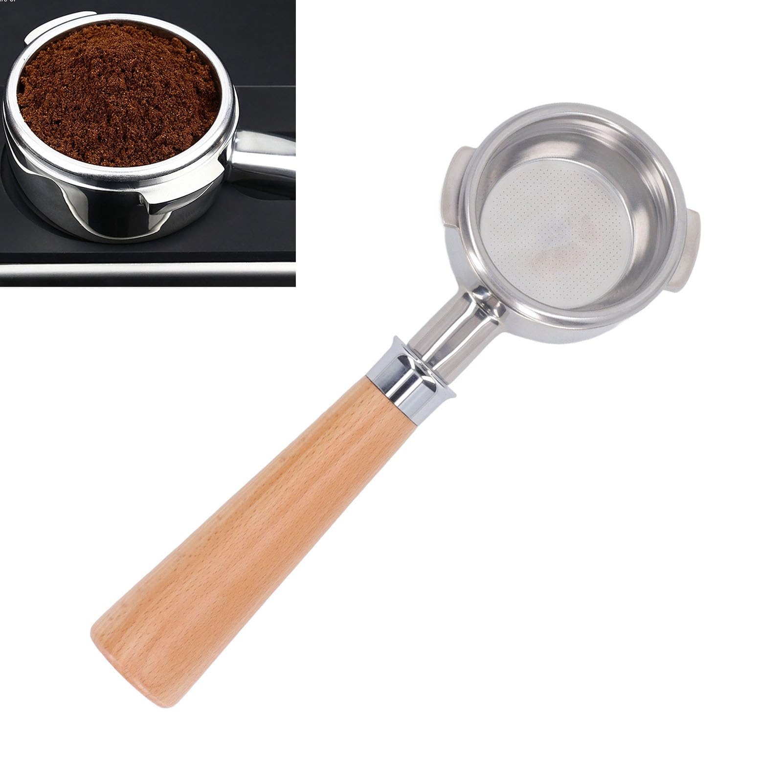 Portafiltro de café, portafiltro de 3 orejas con cesta de filtro de 58 mm for cafetera Nuova, mango de portafiltro de 58 mm, portafiltro sin fondo desmontable de acero inoxidable (un palo de rosa negr