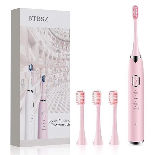 Sonic Electric cepillos de dientes BTBSZ Sonic Sonic cepillos de dientes con diseño de 4 modos 16 engranajes con 4 cabezales de cepillo USB de carga
