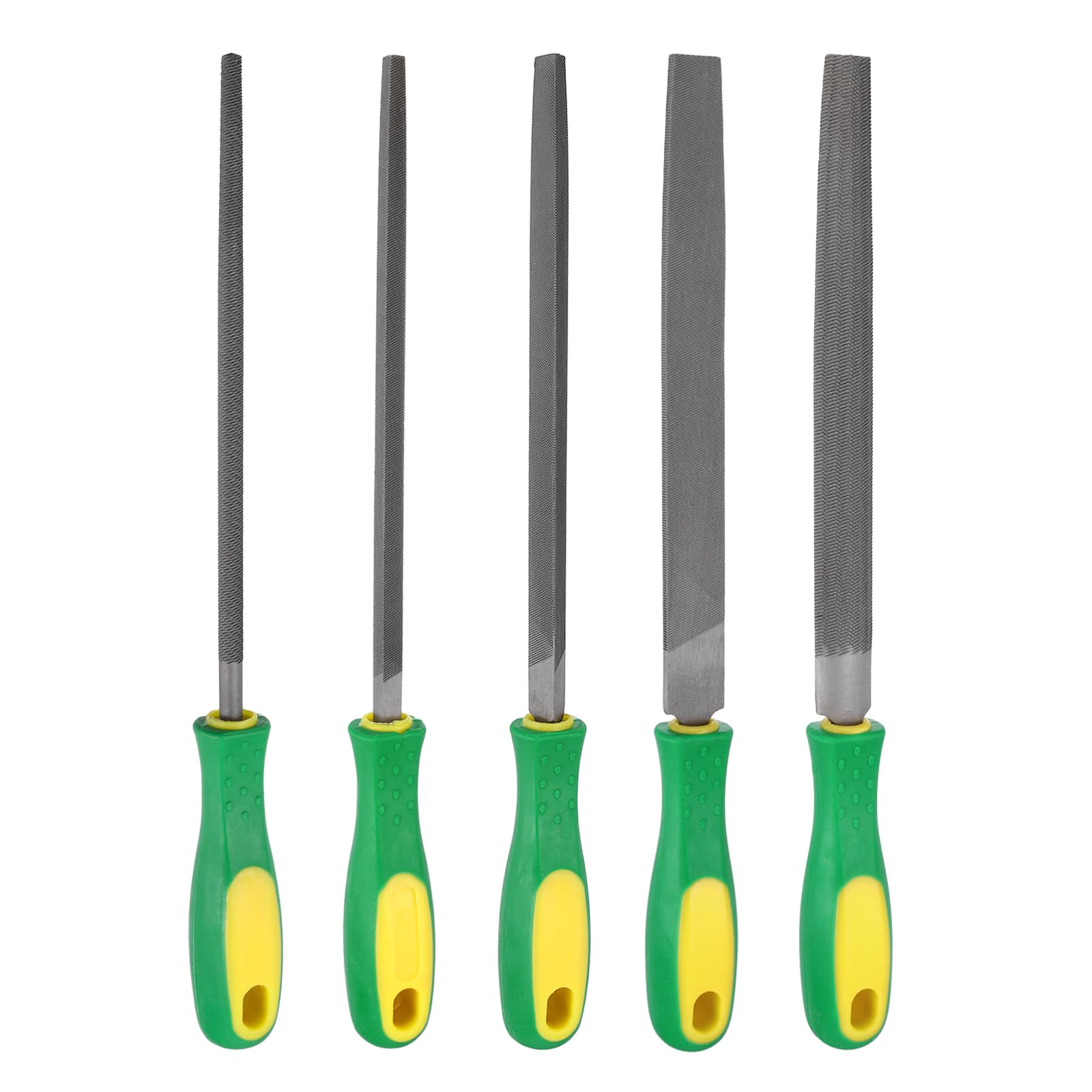 sourcing map 5pcs Metal File Set 200mm Medium Teeth High Carbon Steel Hand Files with PP Handle Square/Flat/Triangle/Half-Round/Round for Metal Wood Stone Grinding Polishing Engraving