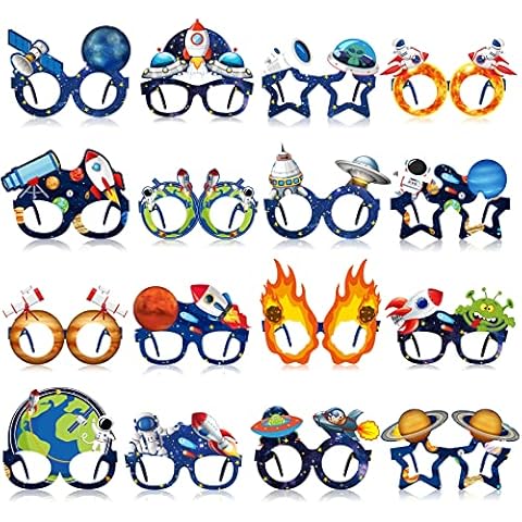 Ireer 32 Pcs Space Party Favors Space Party Eyeglasses Paper Glasses Astronaut Space Themed Party Supplies Birthday Photo Booth Props Planet Birthday Party Decorations for Kids Cover