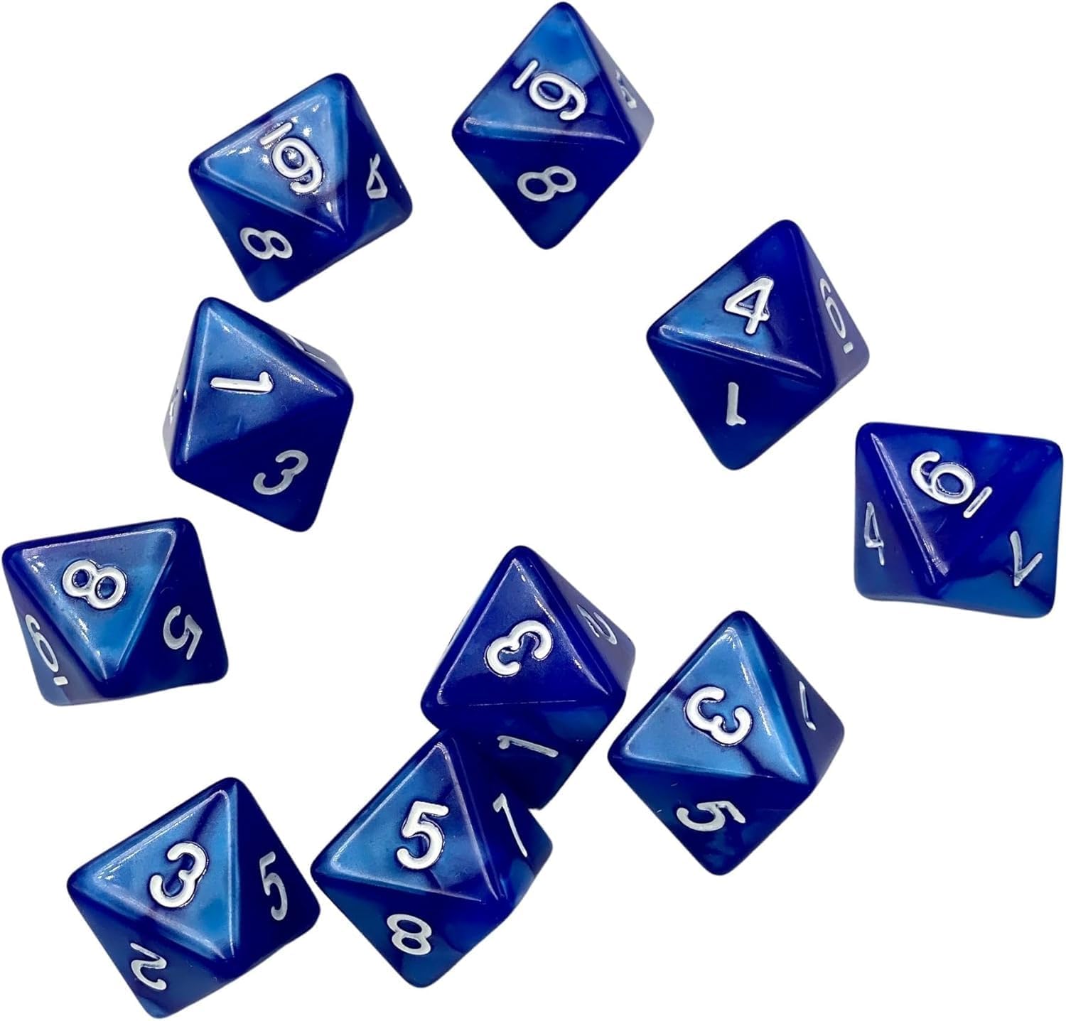 D8 Polyhedral Dice Set - 8-Sided Dice with Numbers | Ideal for Board Games, Classroom Activities, Party Table & Gaming Fun (10-Pieces, Color: Blue, Size: 1.6cm/0.63in)