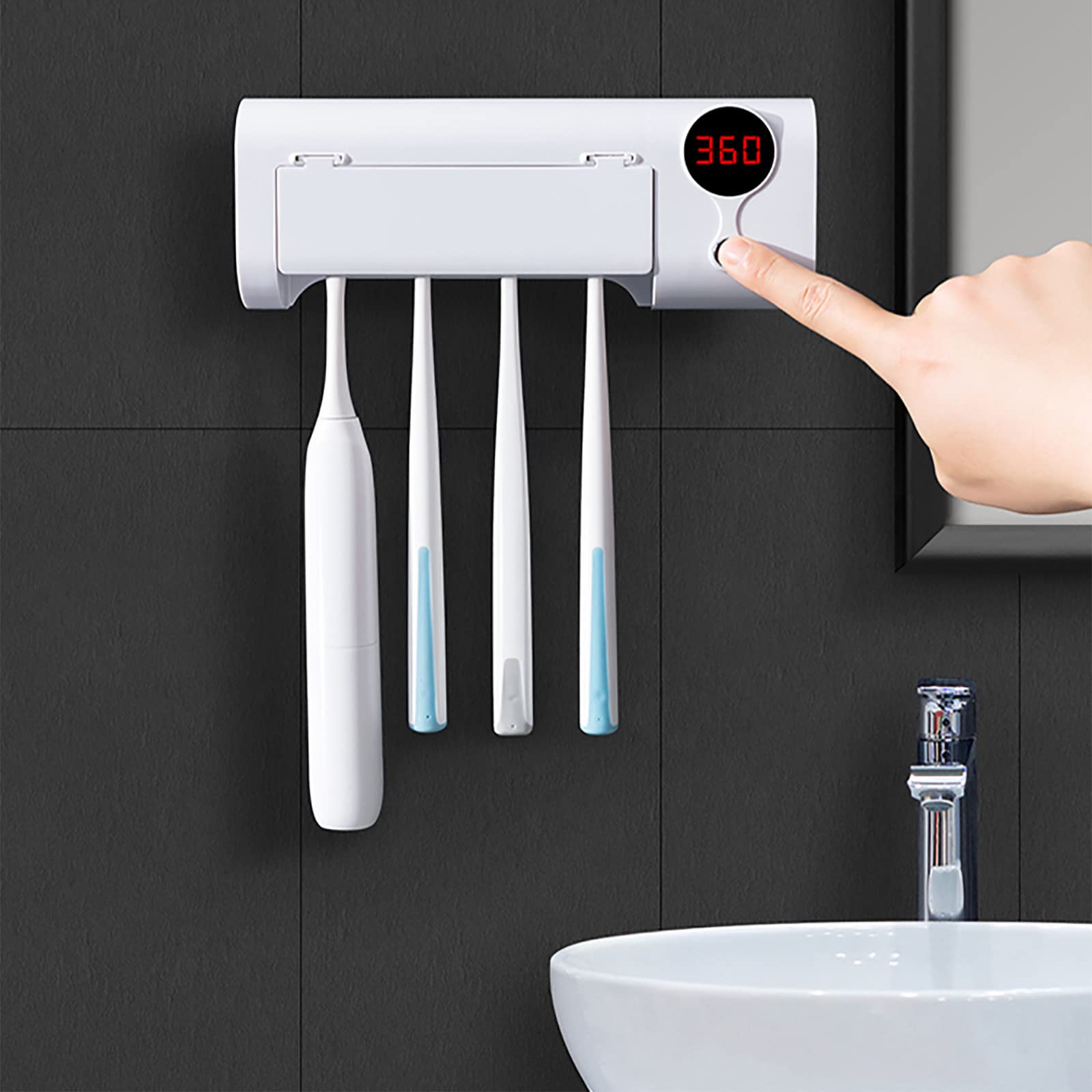 Porta Cepillo de Dientes, Soporte Cepillo de Dientes con Función Esterilizador LED Estuche Cepillo Dientes con 4 Ranuras para Cepillos Organizador Baño USB Recargable Blanco