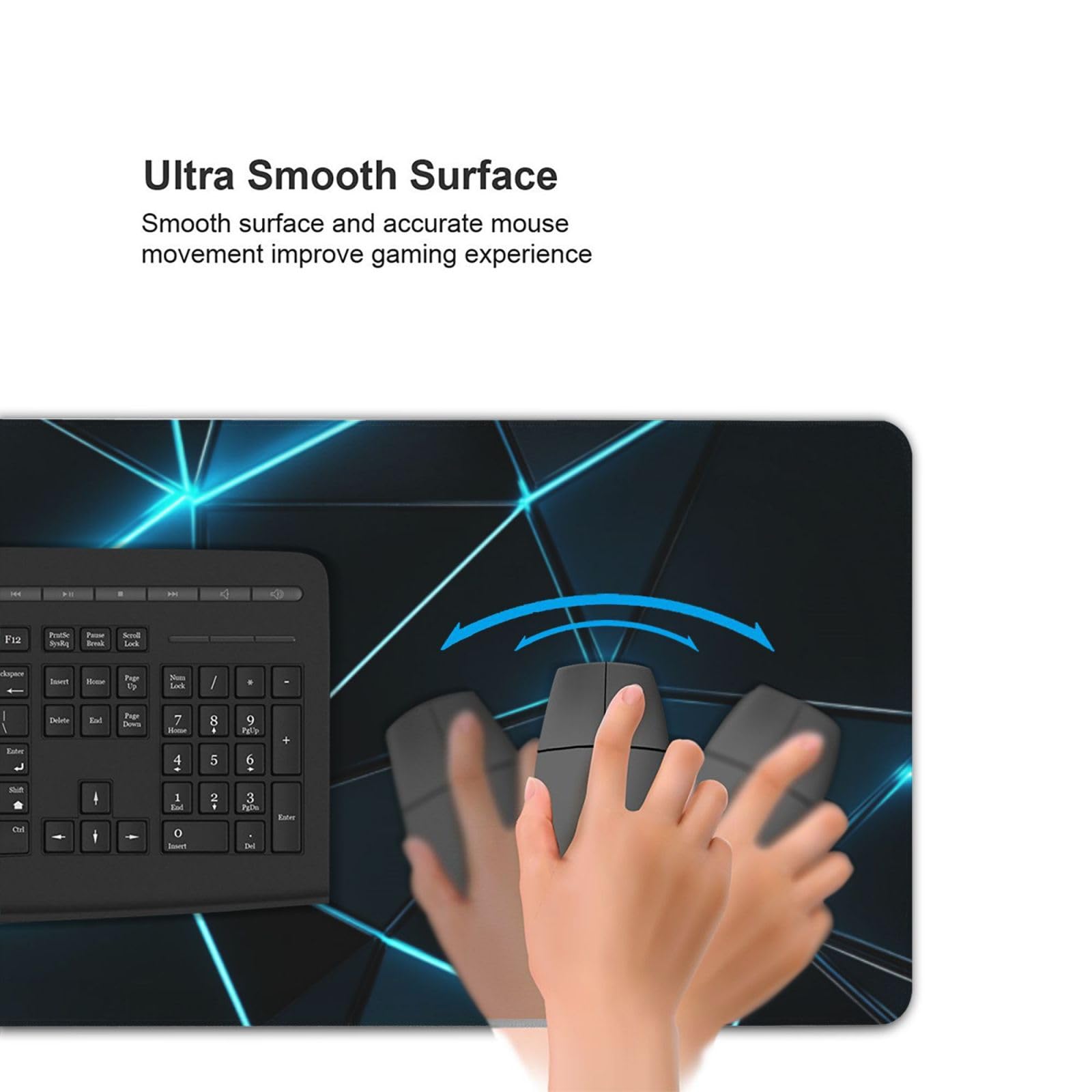 Tappetino Mouse XXL Grigio & Blu, 100 x 50 cm Tappetino da Scrivania G409 | Tappetino per Mouse, Base in Gomma Antiscivolo, Superficie Impermeabile, Bordi Cuciti, Tappetino Scrivania per Ufficio, Gioco
