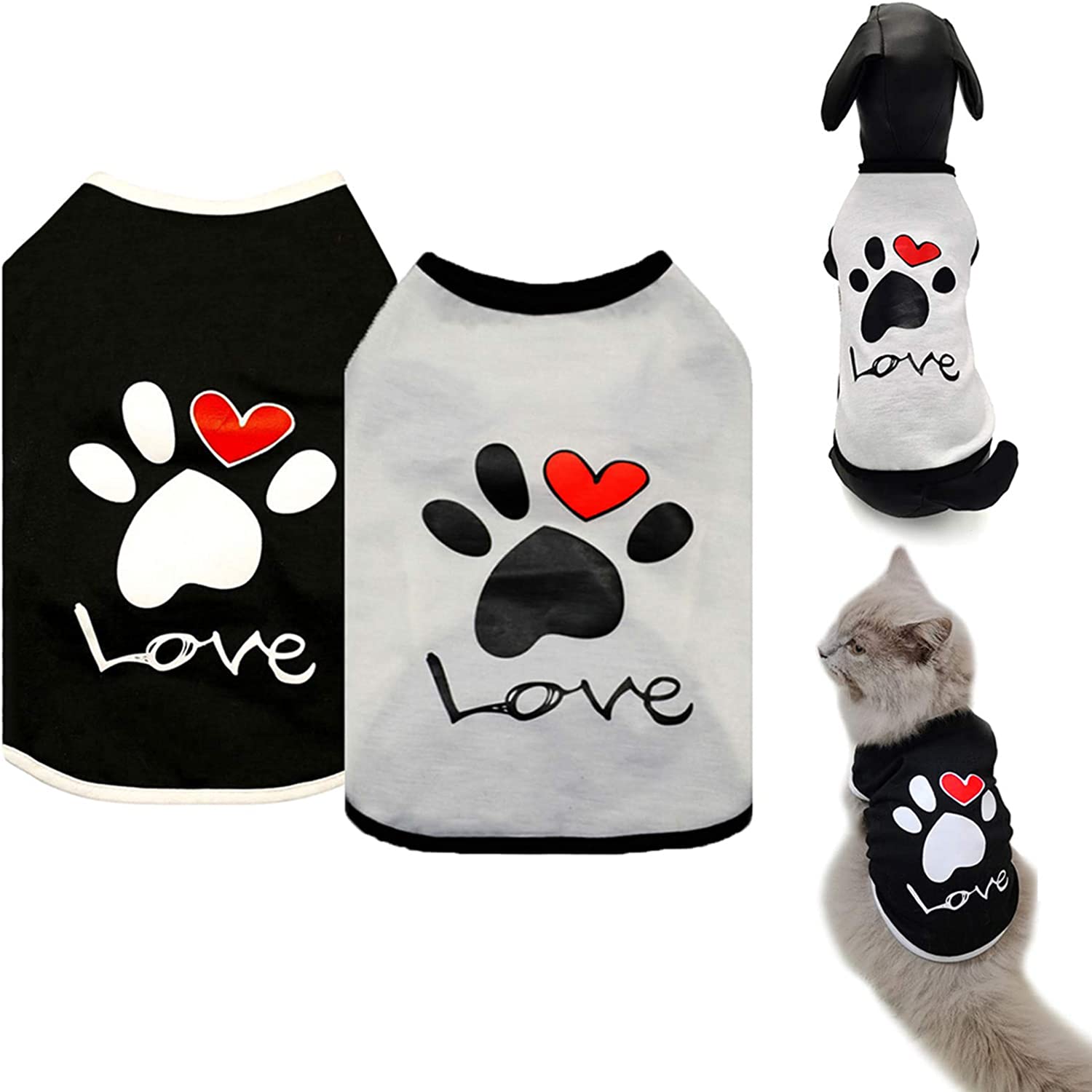 KASTWAVE Dog Shirt Puppy Clothes, 2 Pack Dogs T-Shirt Basic Vest Outfits, Pet Apparel Doggy Tee Tank Top Sleeveless for Small Medium Large Boy Girl Cats Kitten, Cotton Soft and Breathable Tshirts (M)