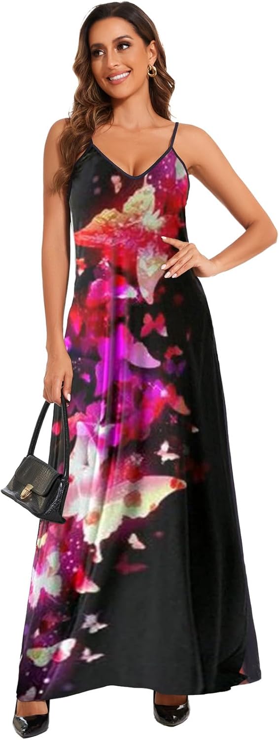 shengfan Plus Size Maxi Dresses Sundress for Women Loose Printed Adjustable African Beach Dress with Pockets