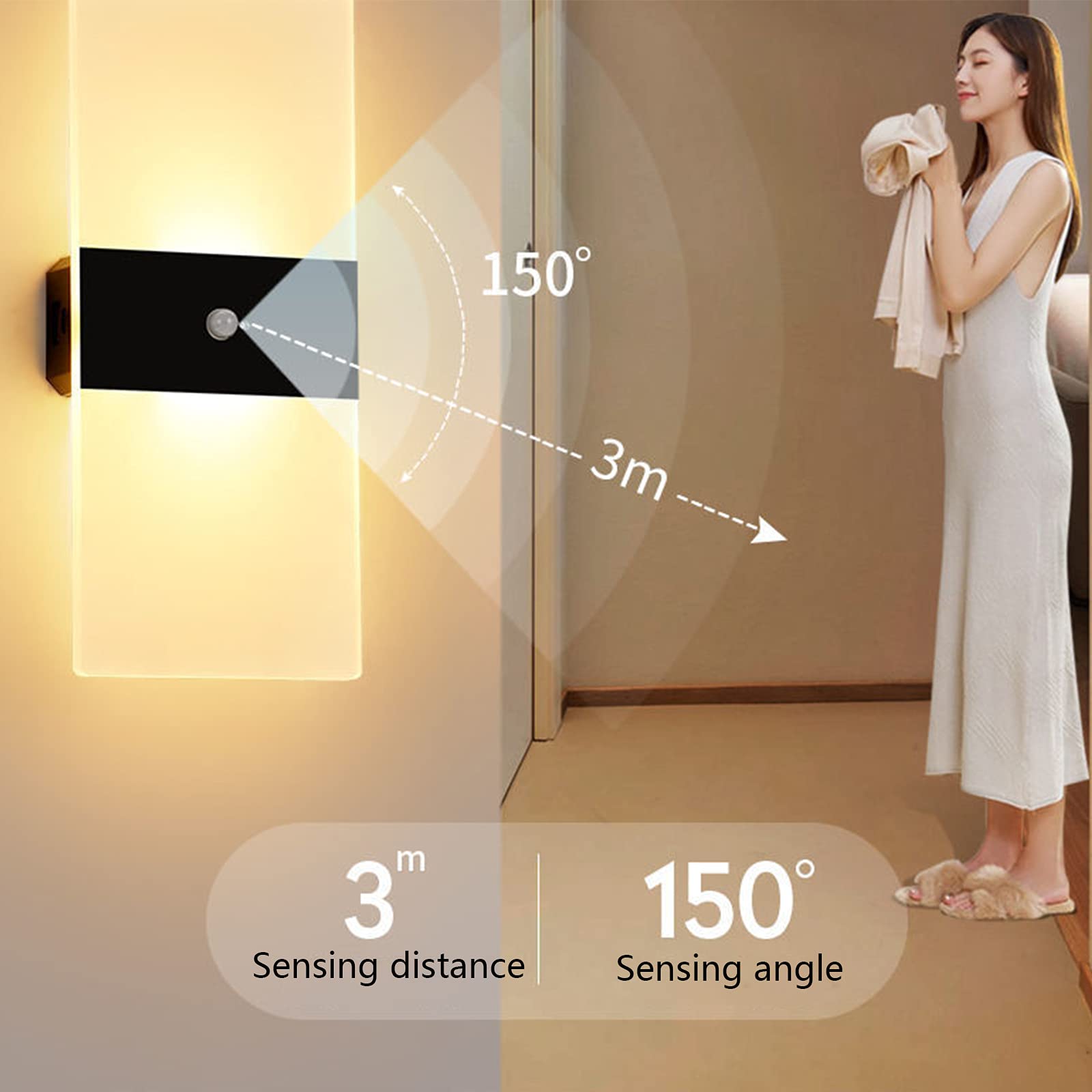 Applique Murale En Bois, Veilleuse D'intérieur Avec Détecteur De Mouvement, Batterie Magnétique Rechargeable Sans Fil Avec Interrupteur Pour Chambre, Couloir, Escalier (Frêne - 2Pc