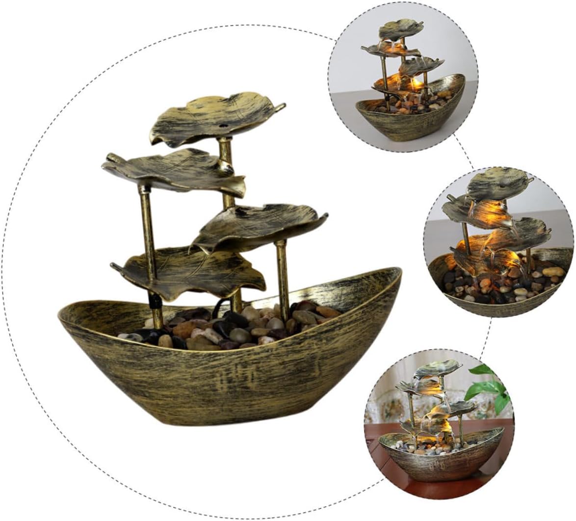 Creative Desktop Lotus Waterfall Fountain with LED Lights Elegant Tabletop Ornament for Living Room Study and Office Unique Running Water Adornment for Peaceful