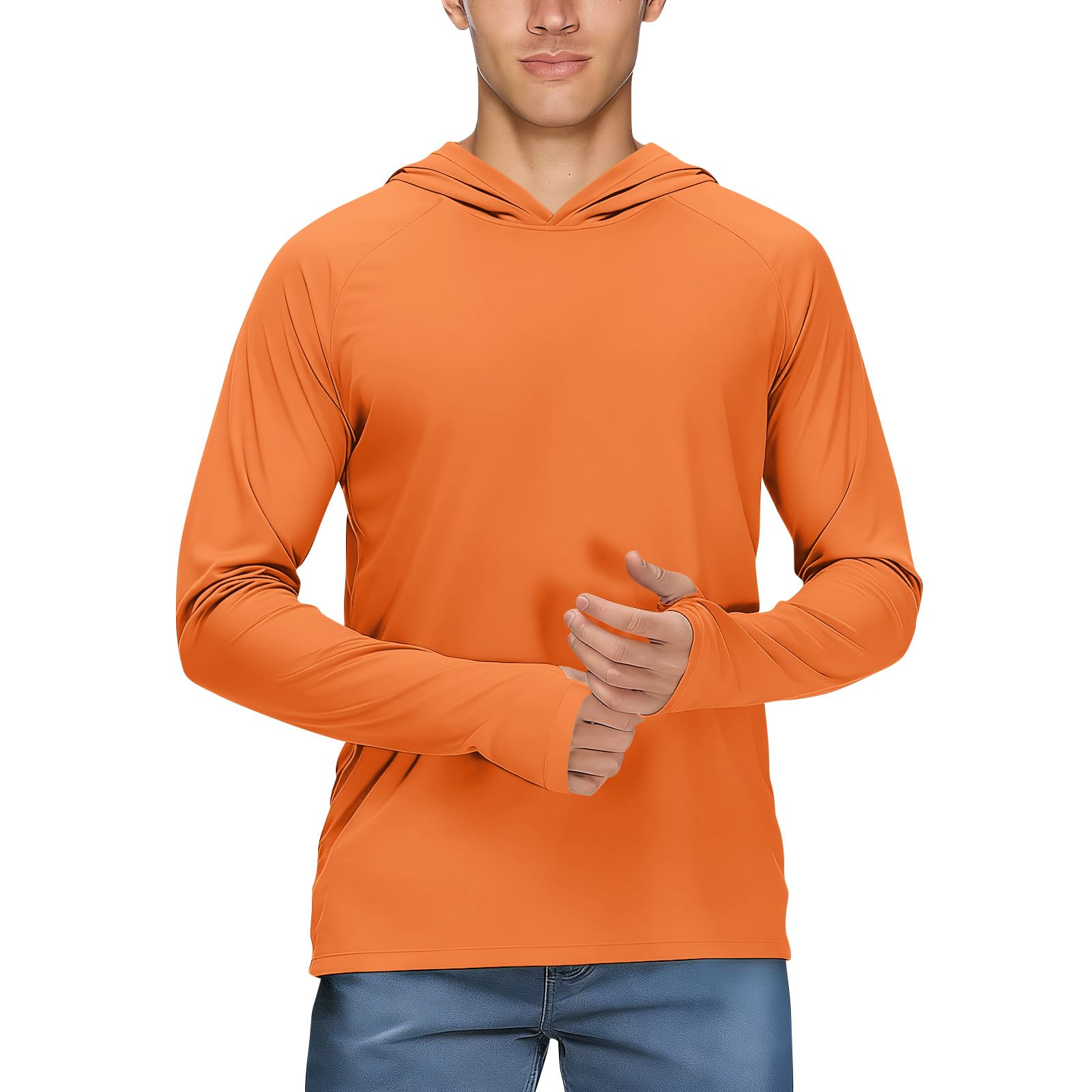 UPF 50+ Men Sun Shirt SPF Sun Protection Hoodie for Men Built-in Mask Long Sleeve Quick Dry Rash Guard Breathable No Mask Solid Vented Fishing Kayaking Saffron XL