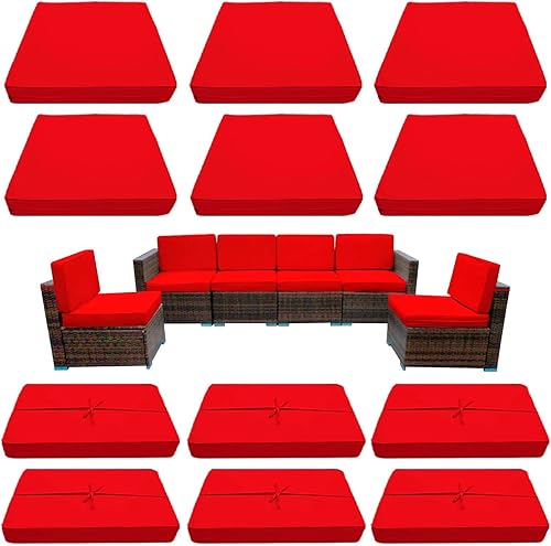 12 fundas de cojín de patio para muebles de exterior, juegos de asientos seccionales, resistentes al agua (23.6 x 23.6 x 4.33 pulgadas, 12 pulgadas,