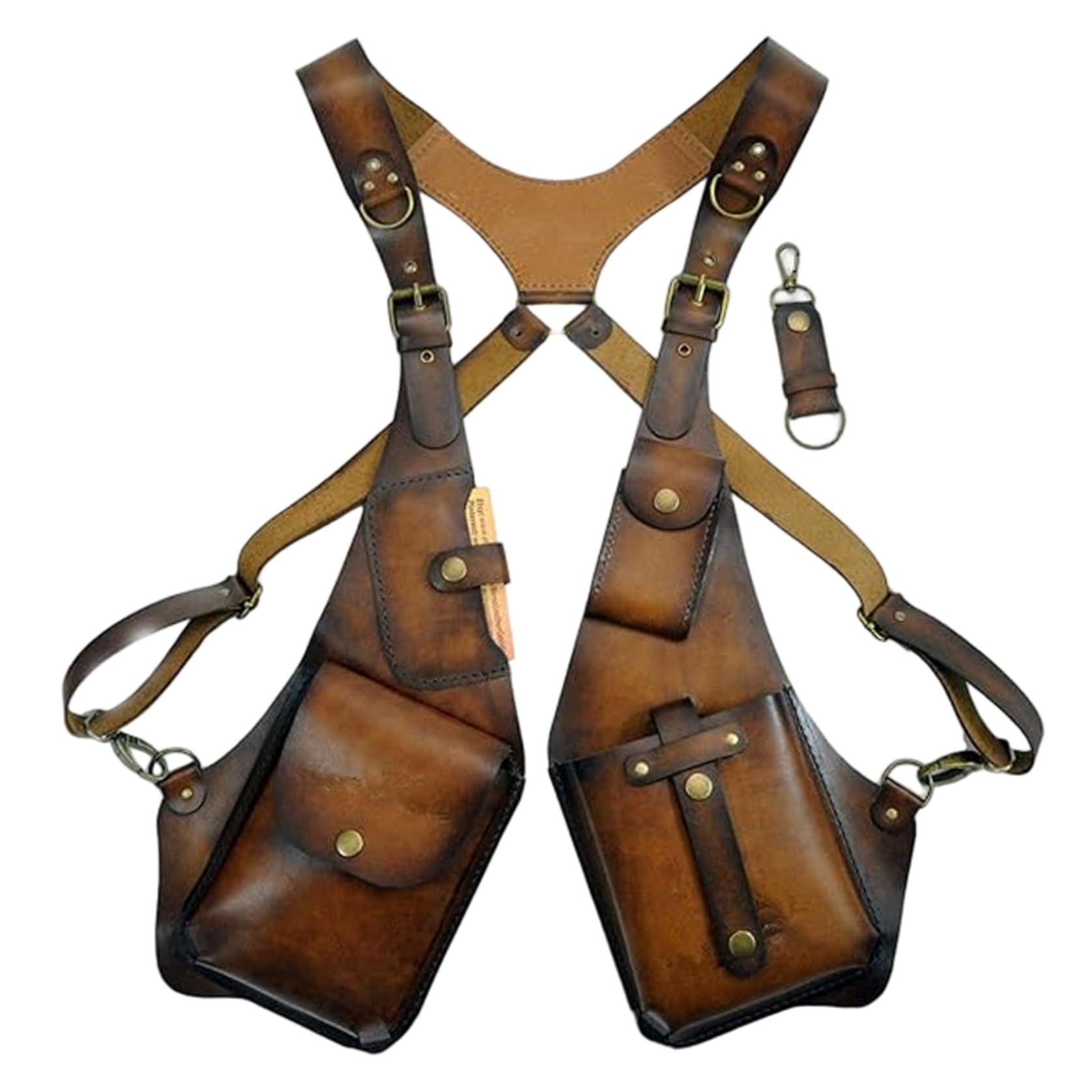 AwnsIMfreien Double Shoulder Armpit Bag, Leather Shoulder Bag for Men, PU Anti Theft Underarm with Multi-Pocket Adjustable Vintage Wear for Outdoor, Light Brown, Underarm for Men