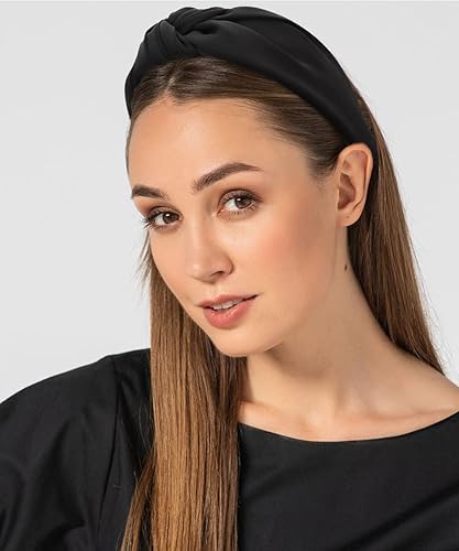 Miniatura 5 de TOBATOBA Diadema negra anudada para mujer, diadema con nudo superior, diadema de seda satinada para mujer, diadema anudada para mujer, diadema ancha