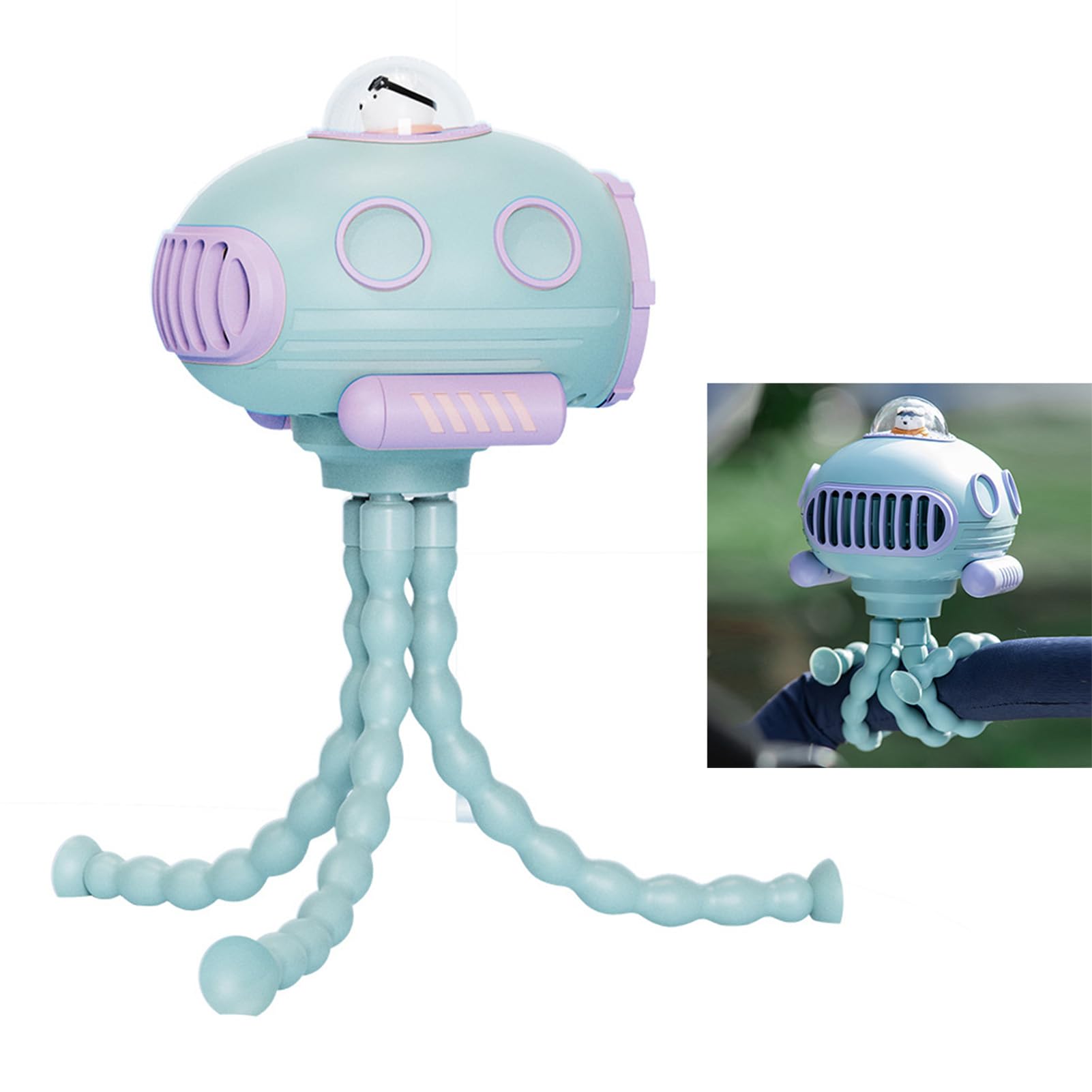 Ventilatore per Passeggino con Design Senza Lama, Ricaricabile Tramite USB, Oscillazione Automatica a 90°, Silenzioso, Luce Notturna Musicale per Passeggino da Esterno (Verde)