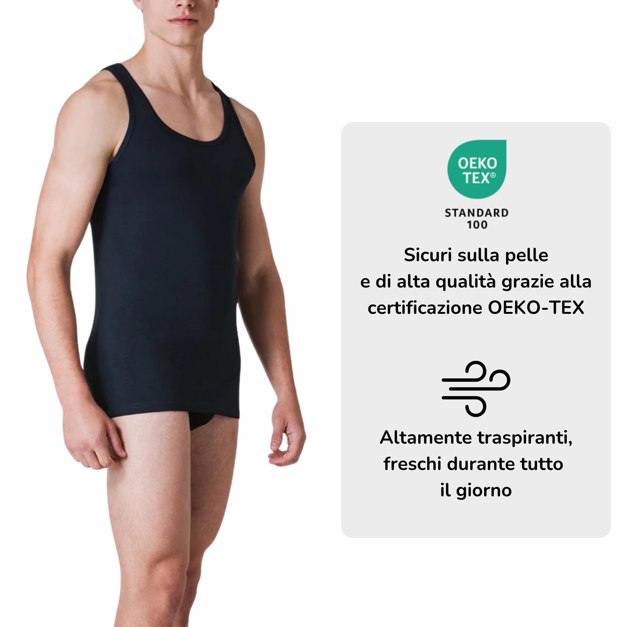 Liabel Canotta Intima Uomo in Cotone Bielastico, Maglia Intima Elasticizzata, Cotone Traspirante Certificato Oeko-Tex