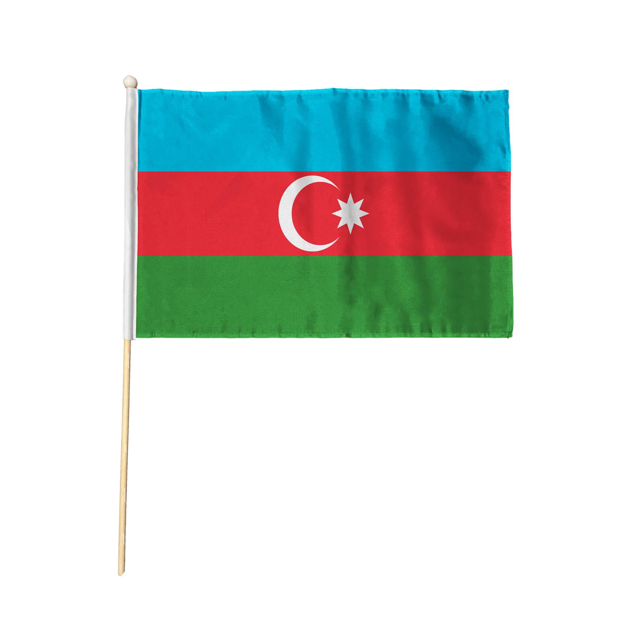 Flagtex Azerbaijan Pack of 6 Hand Waving Flag (18x12 Inch Large) - Premium Wooden Stick Hand Flag Big Size Natural Wood Pole Azerbaijani National Flag Events Celebrations International Sports — image 1
