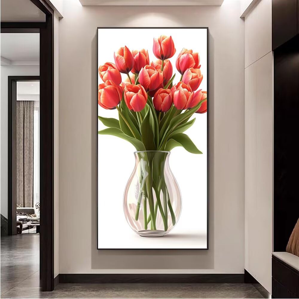 Malen Nach Zahlen Erwachsene, Malen Nach Zahlen Blume Tulpe DIY Handgemalt Ölgemälde, Paint by Numbers Adult Kit Als Geschenk, Knitterfreie Leinwand, Home Wand Deko (Ohne Rahmen) 80x160cm z0z-257
