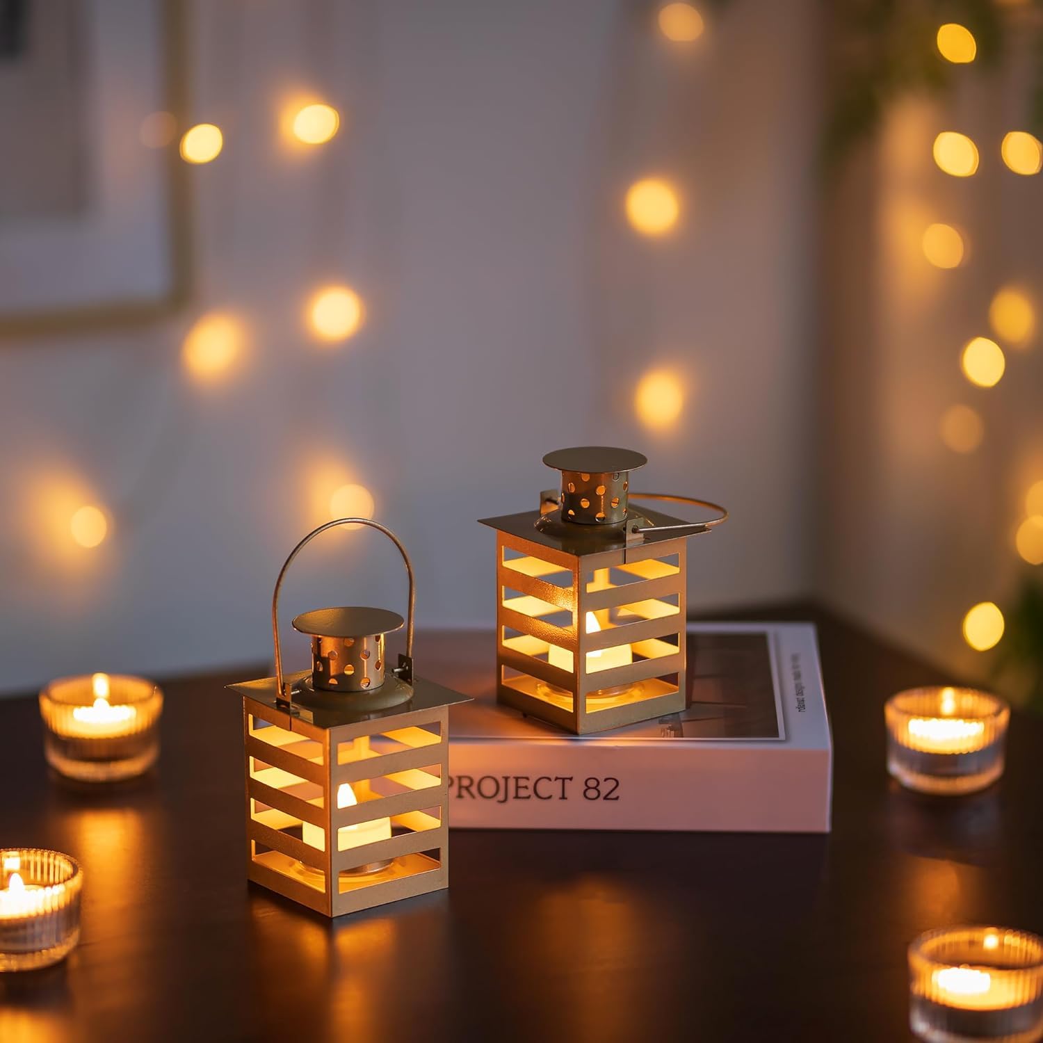 Romadedi Set van 20 mini-lantaarns, decoratief, zilver, tafeldecoratie, kleine lantaarn om op te hangen, met led-kaarsen voor Halloween, ramadan, tuin, Kerstmis, bruiloft, balkon