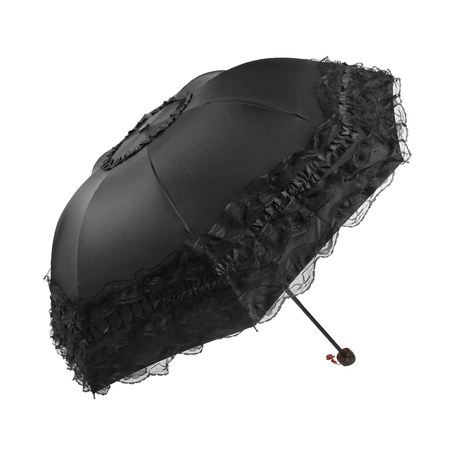 WANLIAN Sonnenschirm mit Prinzessinnen-Spitze, Vintage-Stil, Spitze, UV-Sonnenschirm, faltbar, 3D-Blumenstickerei, Regenschirm, 3 Stück, blau, regnerische Tage, verschneite Tage, sonnige Tage sind Apricot,Black
