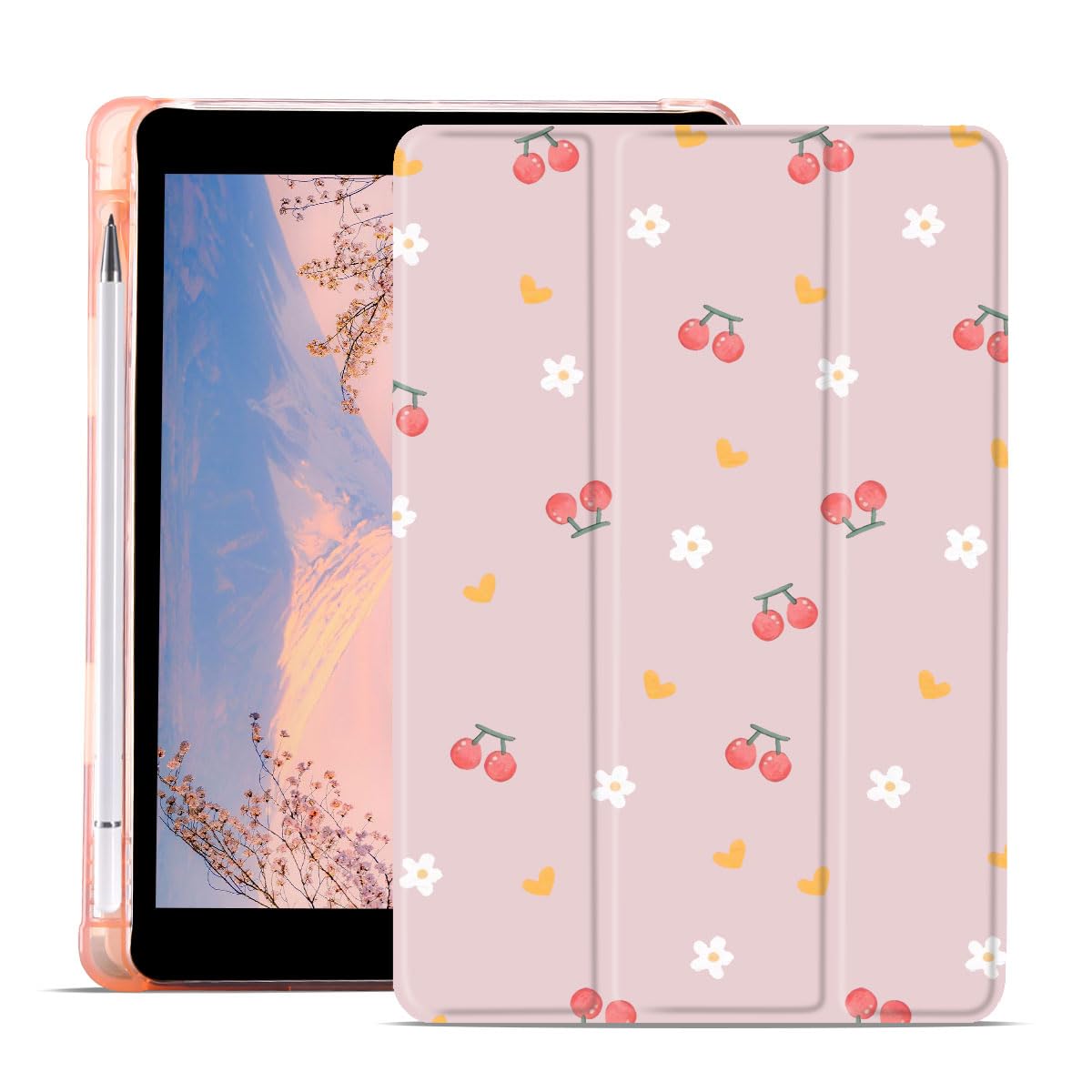 JOYLAND Flower Cherry Printed Case for iPad 10th Generation 2022 10.9"/iPad (A16) 11th Generation 2025 11" with Pencil Holder Foldable Auto Wake/Sleep