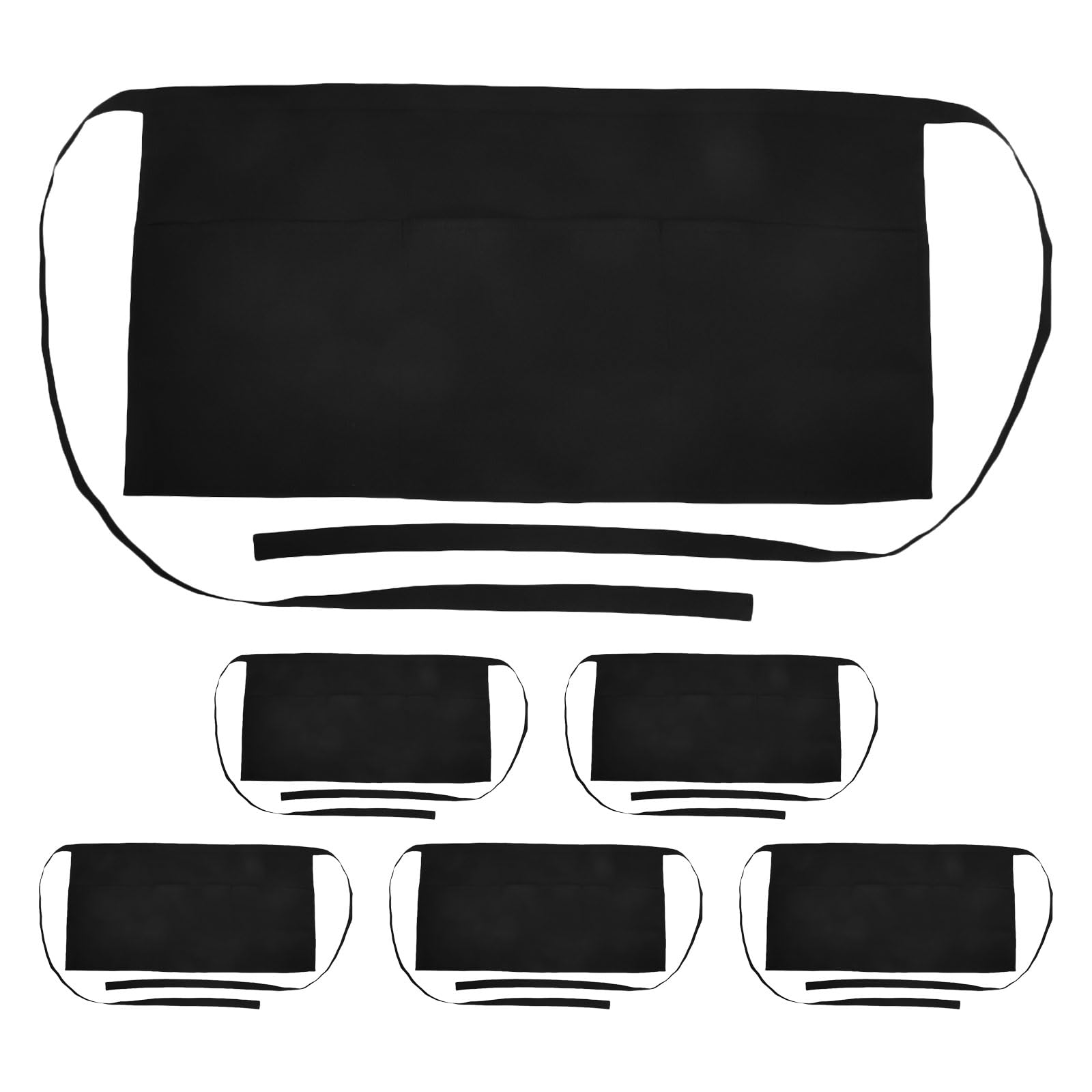 TOYANDONA Delantal de Cintura Negro 30x60 Cm para Camarera con 3 Bolsillos Grandes, 6 Unidades, Poliéster Resistente, Ajustable y Práctico para Restaurantes y Servicio de Cocina