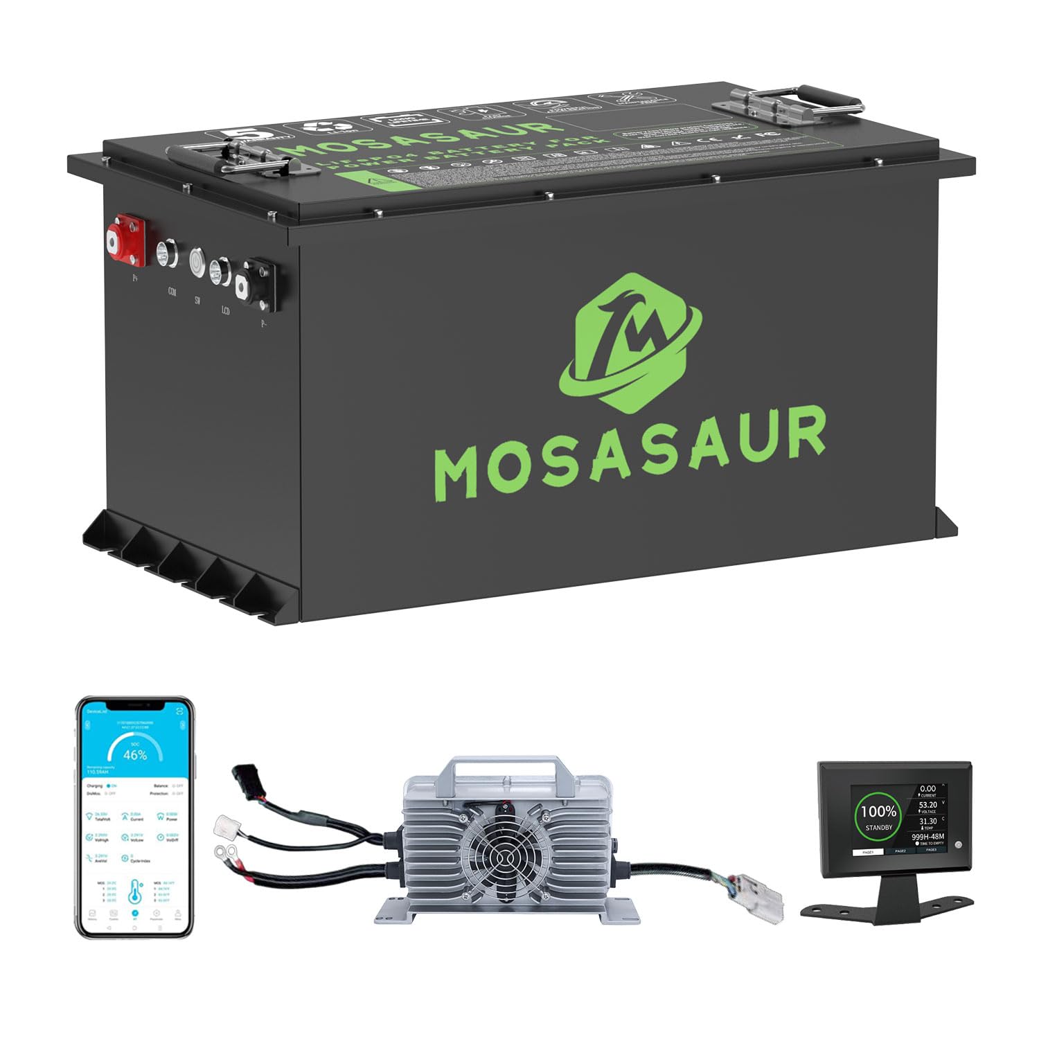73.6V(72V) 105Ah Golf Cart Lithium Battery, Built-in Smart 200A BMS with Touch Monitor and 20-Amp Charger, APP Supported, MAX 14.08kW, 4000+ Cycles Charging, Designed for Golf Carts