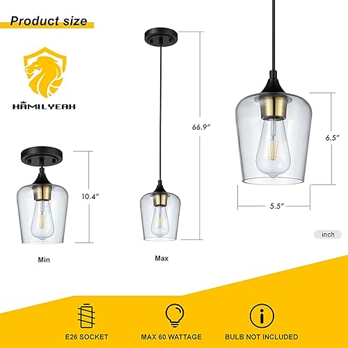 Miniatura 2 de Hamilyeah Luces colgantes negras y doradas iluminación colgante de cristal para isla de cocina lámpara colgante industrial para sala de estar