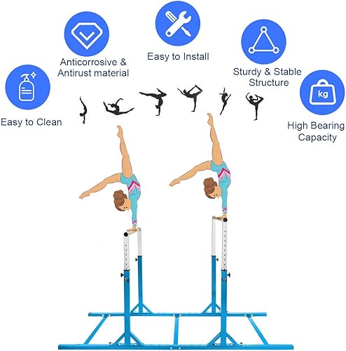 Miniatura 22 de Costzon Barras horizontales dobles, barras paralelas de entrenamiento de gimnasia junior con altura ajustable de 11 niveles de 38-55 pulgadas, Rosa