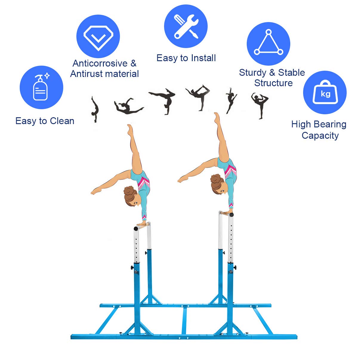 GOPLUS Barra de Gimnasia Artística para Niños, Paralelas Gimnasia Artística con Altura Ajustable de 96 cm a 140 cm en 11 Niveles, 6+ Años, Capacidad hasta 120 KG
