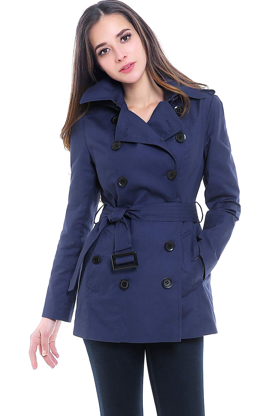 BGSD Women Evelyn Waterproof Classic Hooded Short Trench Coat