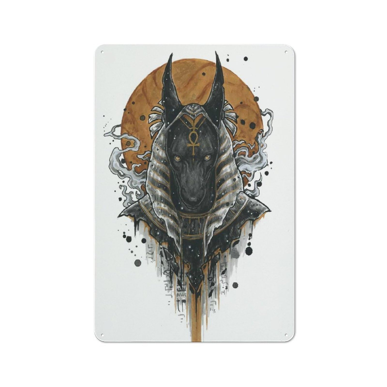 Junmoney Style-3 Metal Plaque 30X20cm With Anubis For Hallway Wall, Rustic Decor, A Metal Wall Feature For Hallways And Entrance Areas