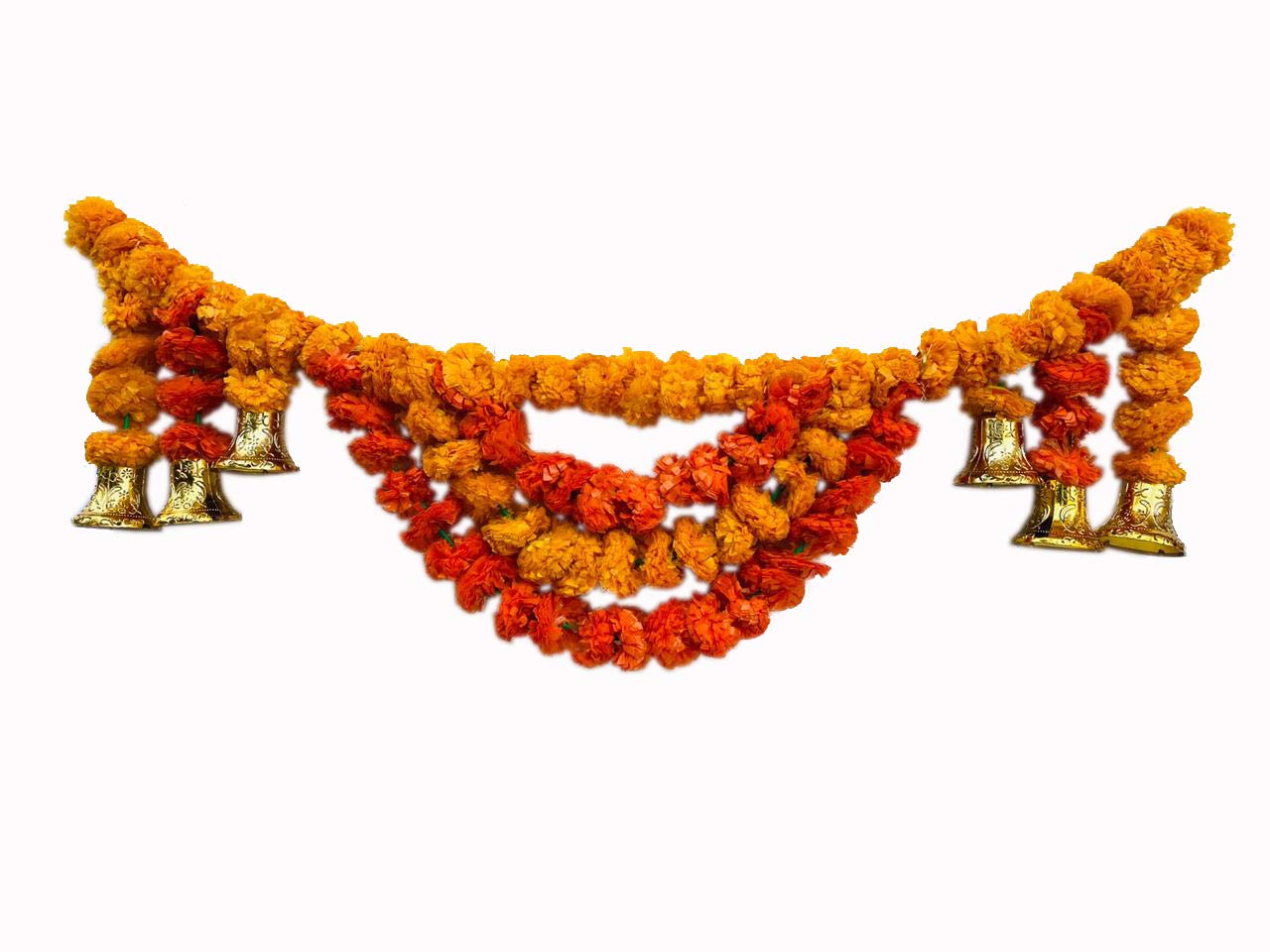 Evisha Orange and Dark Orange Artificial Marigold Flowers String Garland Mala Bandharwar for Diwali Decoration 3ft