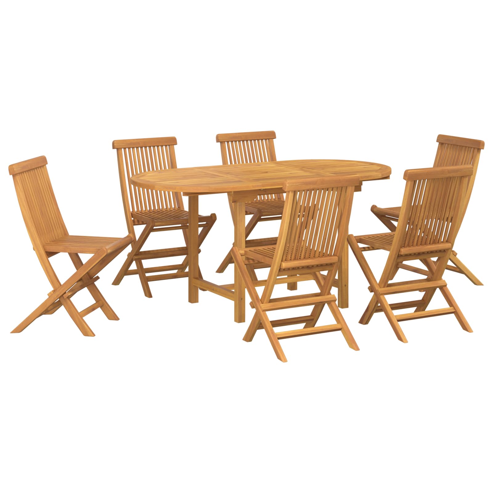 Set da Pranzo da Giardino 7 Pezzi in Legno Teak Massello Ovale Marrone con Sedie Pieghevoli per Esterno Balcone, Design Elegante e Facile Pulizia