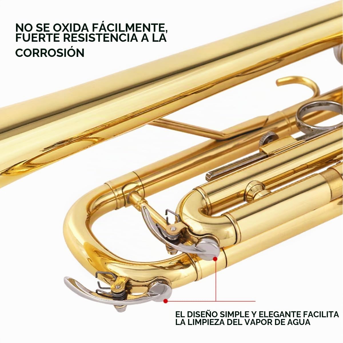Conjunto de Trompeta Estándar Bullfighter Trompeta estándar Bb de latón con estuche rígido, guantes, paño de limpieza, boquilla de trompeta 7C, trompetas para principiantes y estudiantes (Dorado)