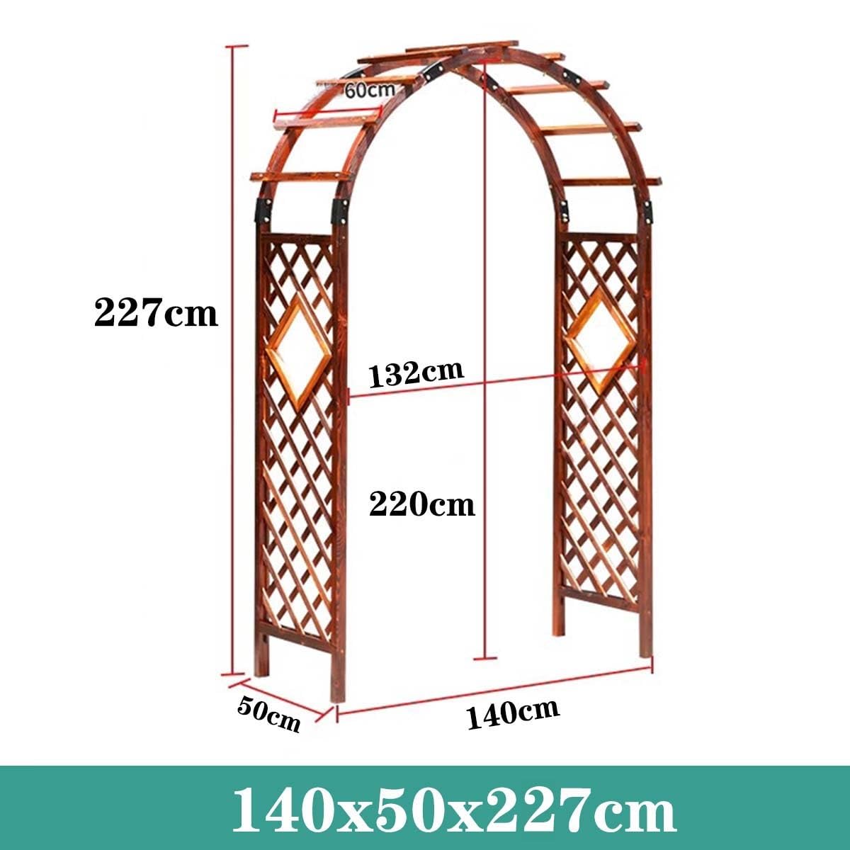 Brązowy drewniany łuk ogrodowy na ślub, kratkę, pergola, bardzo duży, 140 cm, stojak