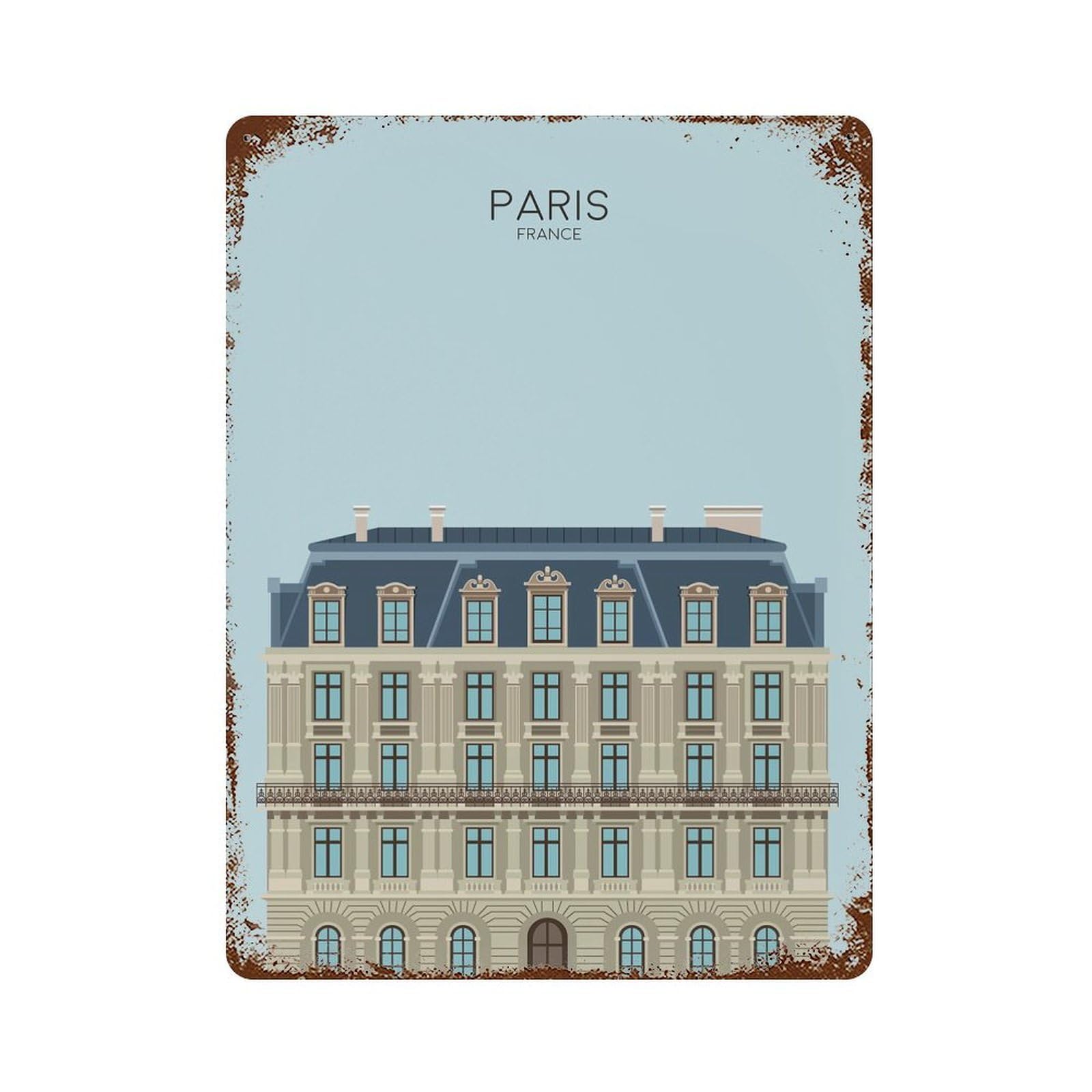 Paris Travel Snippet Rusty Metal Tin Sign 15.7"x11.8", Industrial Home Decor for Garage, Pub Or Kitchen