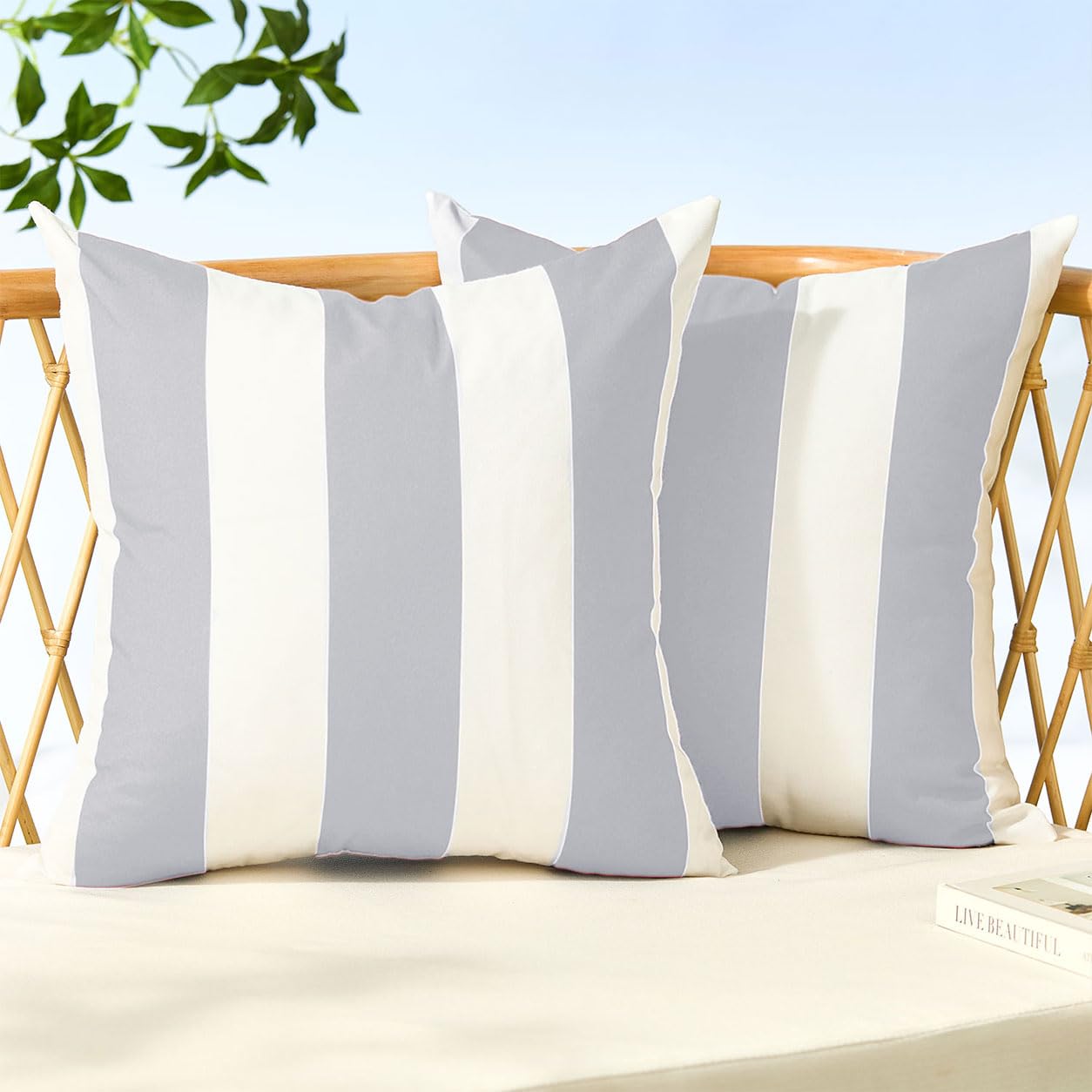 Allorry Outdoor Pillow Covers 18x18 Gray Striped Outdoor Decor JB007P18