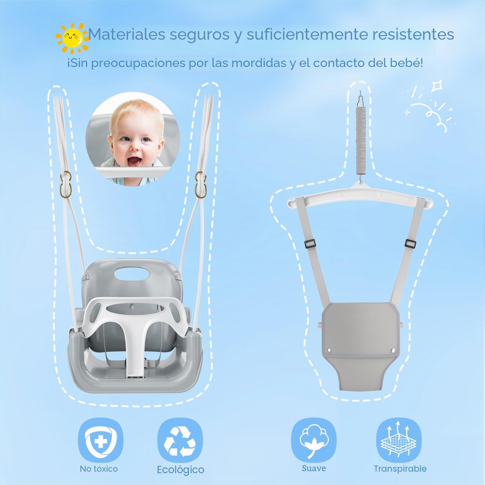 Baby Swing con el Marco 2 en 1, el Columpio para niños con un Soporte de Metal, el cinturón de Seguridad, Sentado para Interiores y al Aire Libre (Blanco)