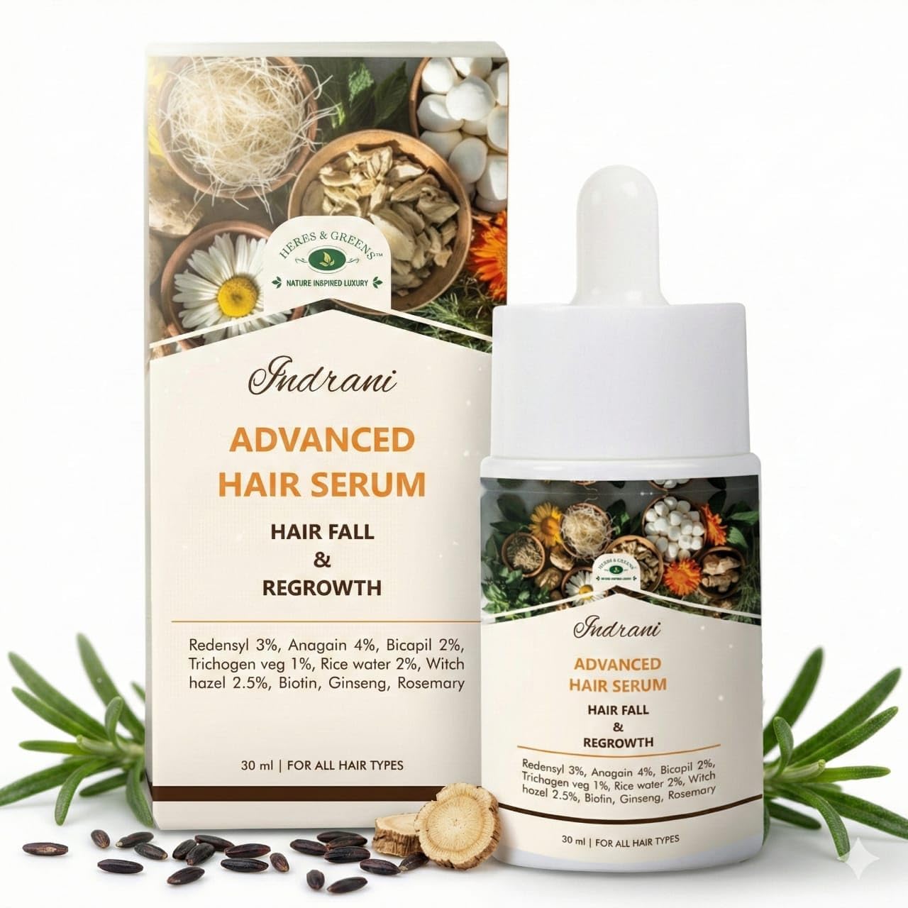 (Money Saver Pack of 3) Herbs & Greens Advanced Hair Fall & Regrowth Serum | 3% Redensyl + 4% Anagain + Biotin Ginseng Rosemary Growth Factors + 2% Bicapyl + 1% Trichogen + Fermented Rice Water + Witch Hazel + Amino Acids | Strengthens Roots, Reduces Hair Fall, Boosts Hair Growth | For Men & Women | 90 ml-image-41