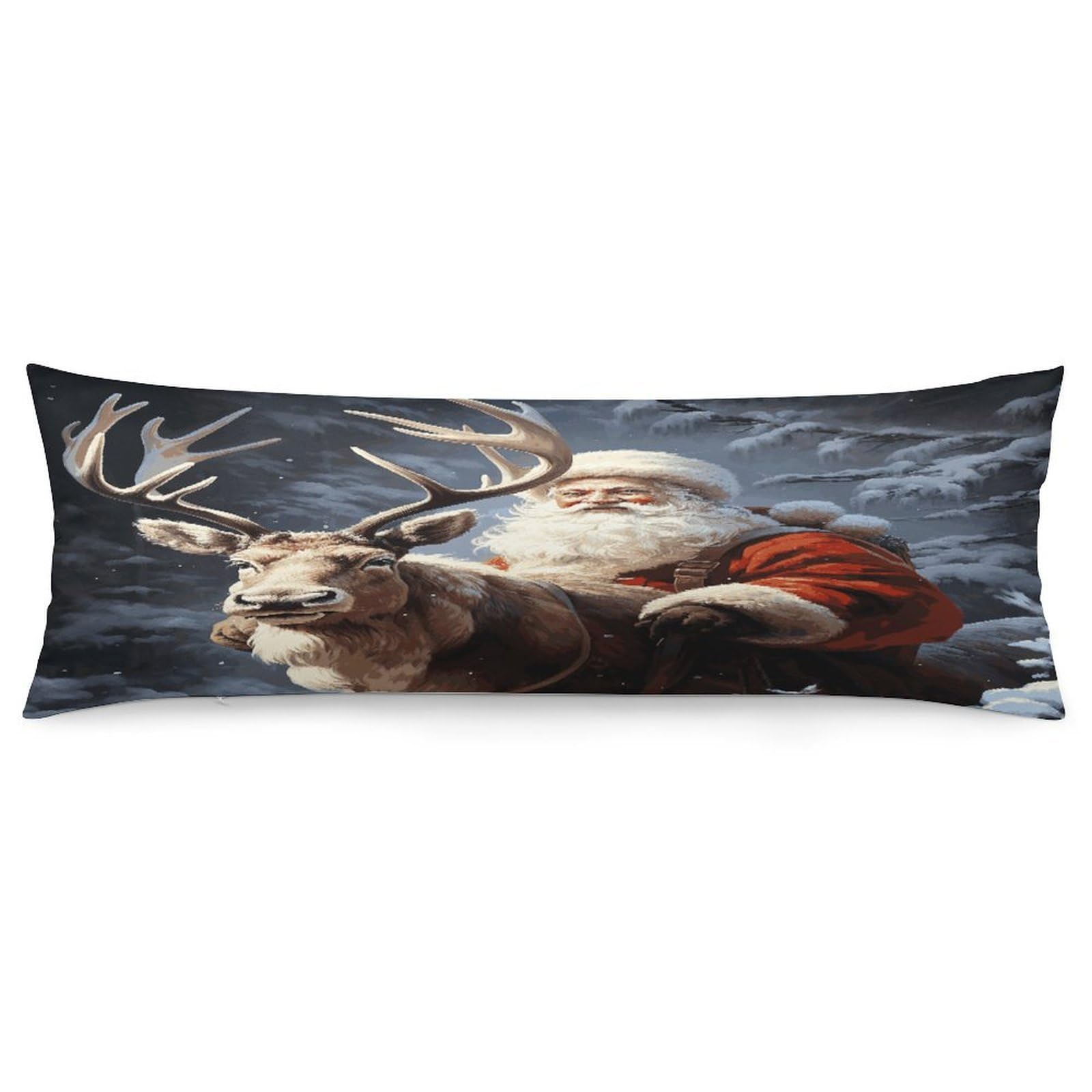 Santa Claus and Deer Elk Body Pillow Cover Soft Full Long Pillow Cover Decorative Large Pillow Case Cozy Body Pillow Pillowcase Pillow Shams for Bed Sofa Couch Room Decor 18.9 X 53 Inch