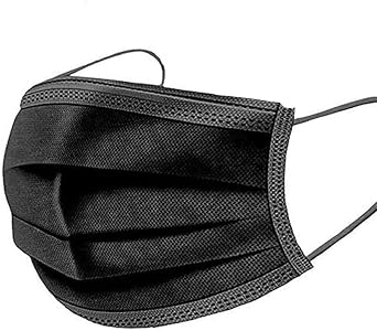 BML 50 x Black Disposable Face Masks | 3- Layer High Filterability Breathable Mouth Cover with Elastic Ear-Loops Mask | Travel-Friendly Convenience for Adults